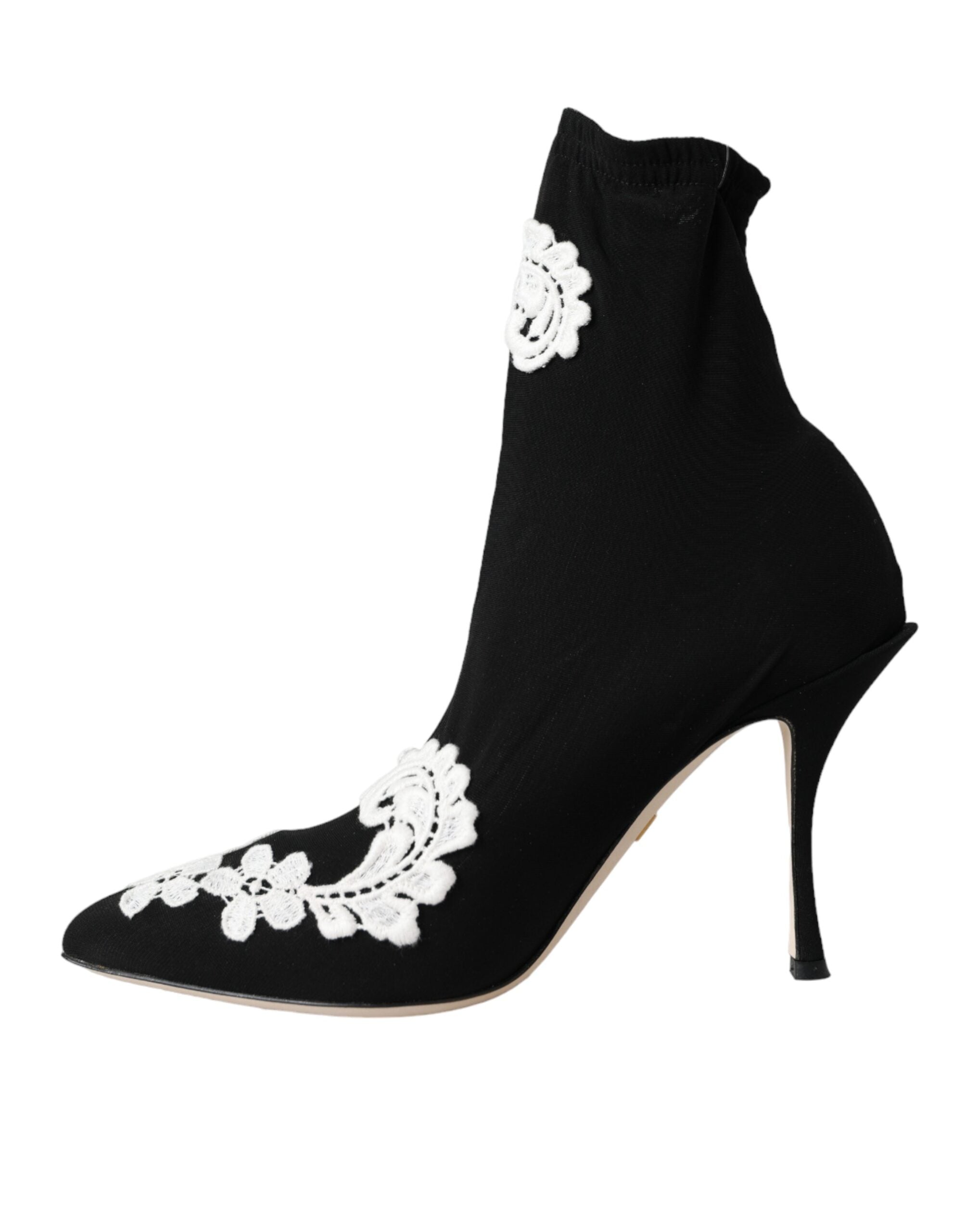 Dolce & Gabbana Schwarz Weiß Stickerei Slip On Stiefel Schuhe-5