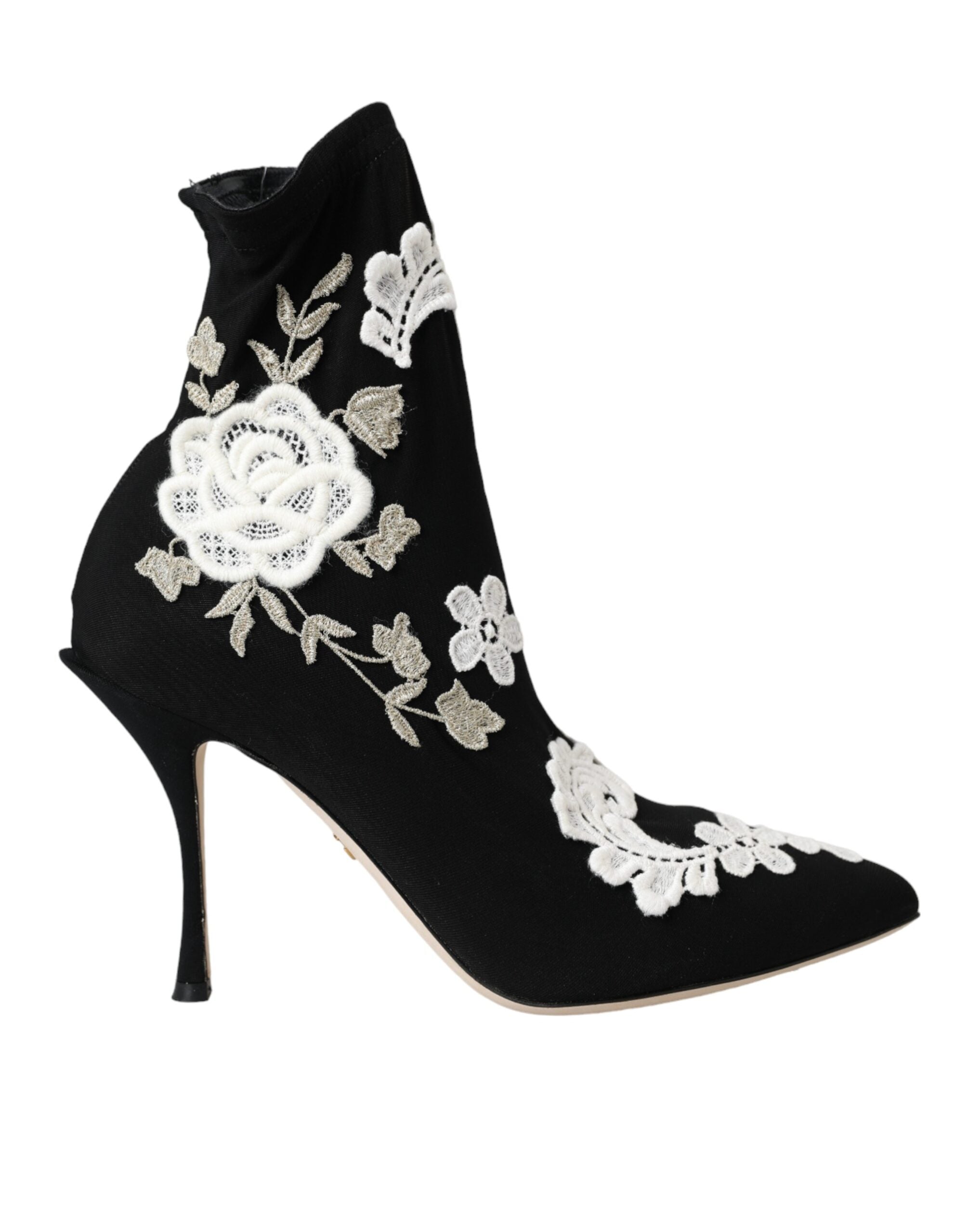 Dolce & Gabbana Schwarz Weiß Stickerei Slip On Stiefel Schuhe-1