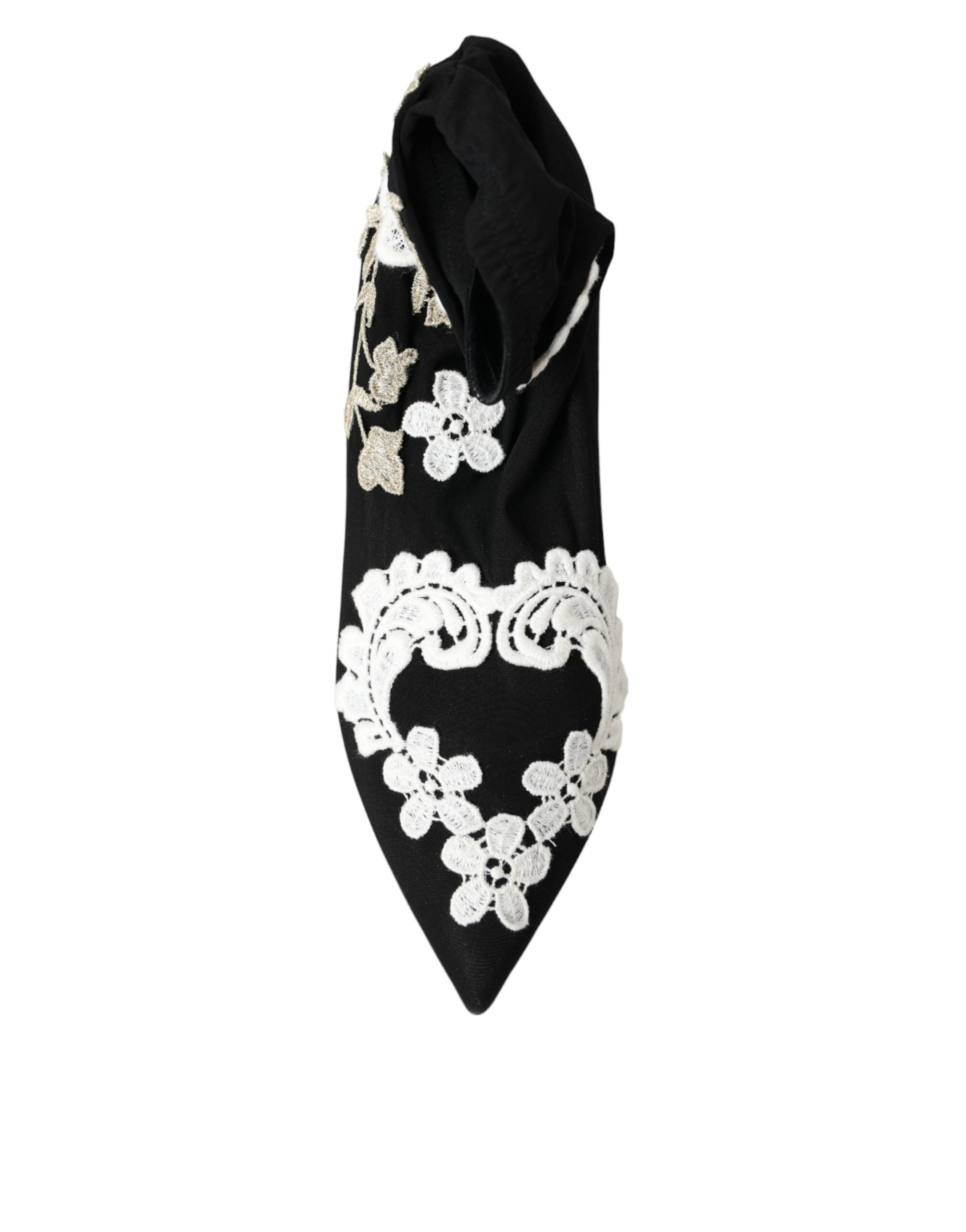 Dolce & Gabbana Schwarz Weiß Stickerei Slip On Stiefel Schuhe-7
