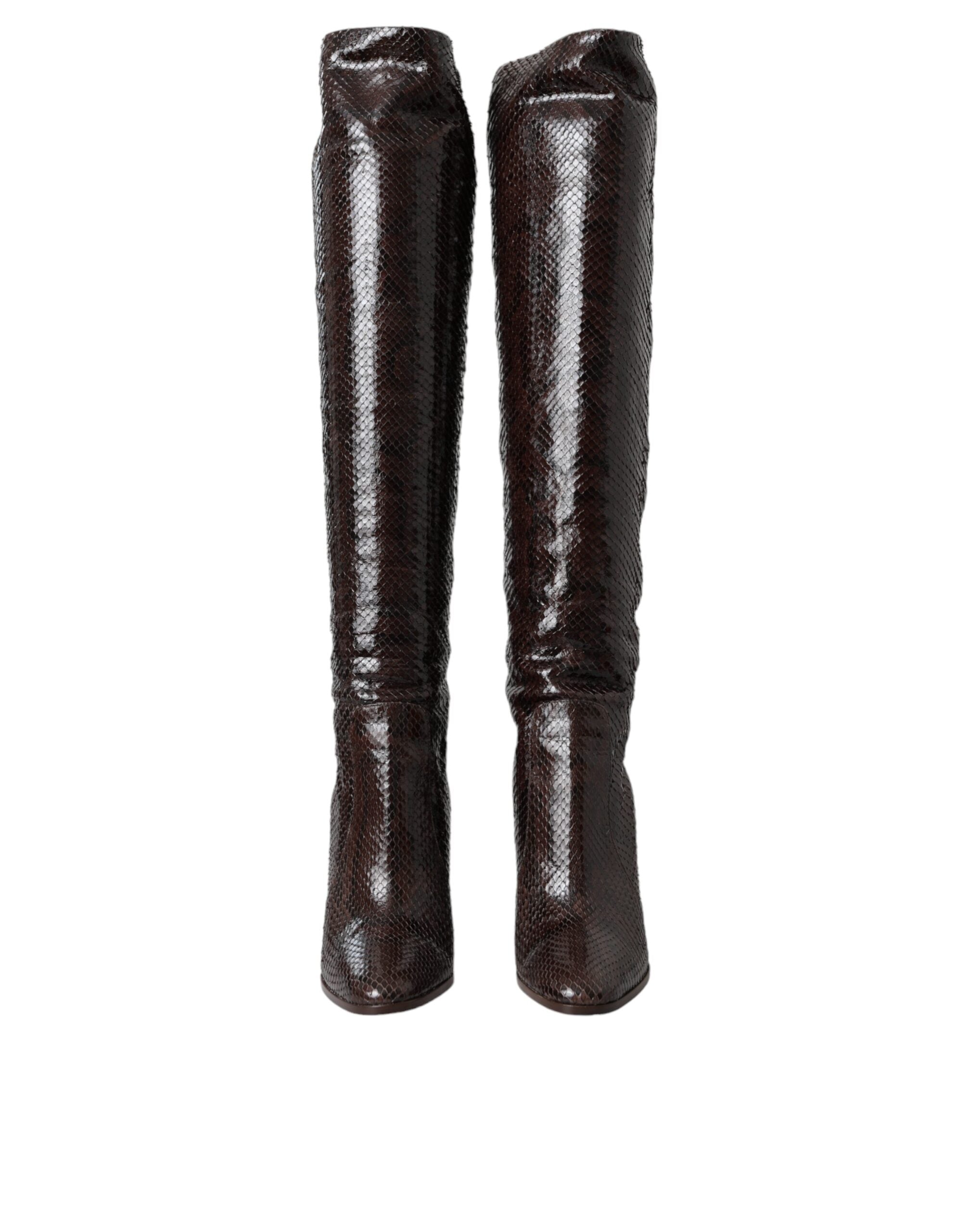 Dolce & Gabbana Brown Exotic Leather Heels High Boots Shoes-2