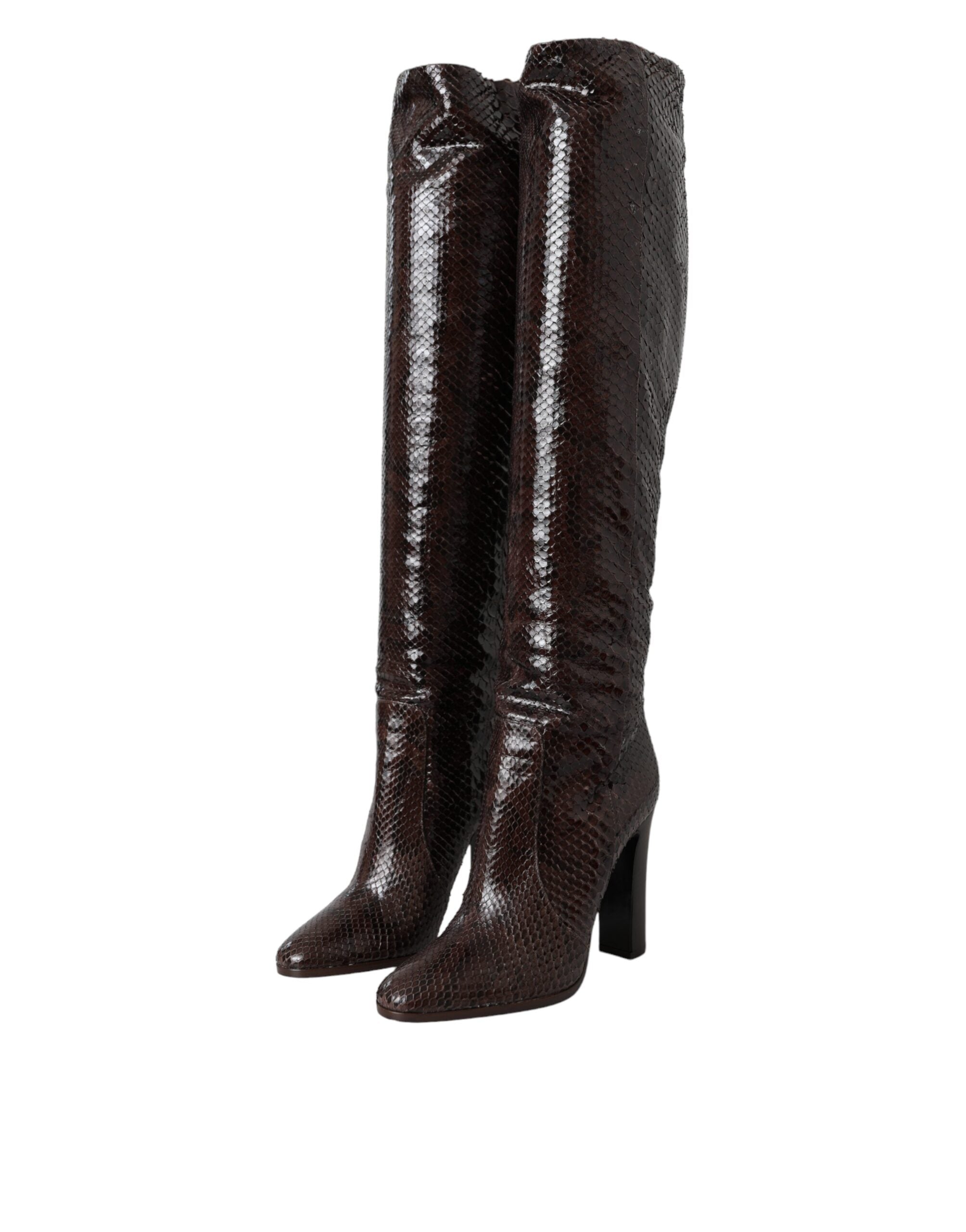 Dolce & Gabbana Brown Exotic Leather Heels High Boots Shoes-3