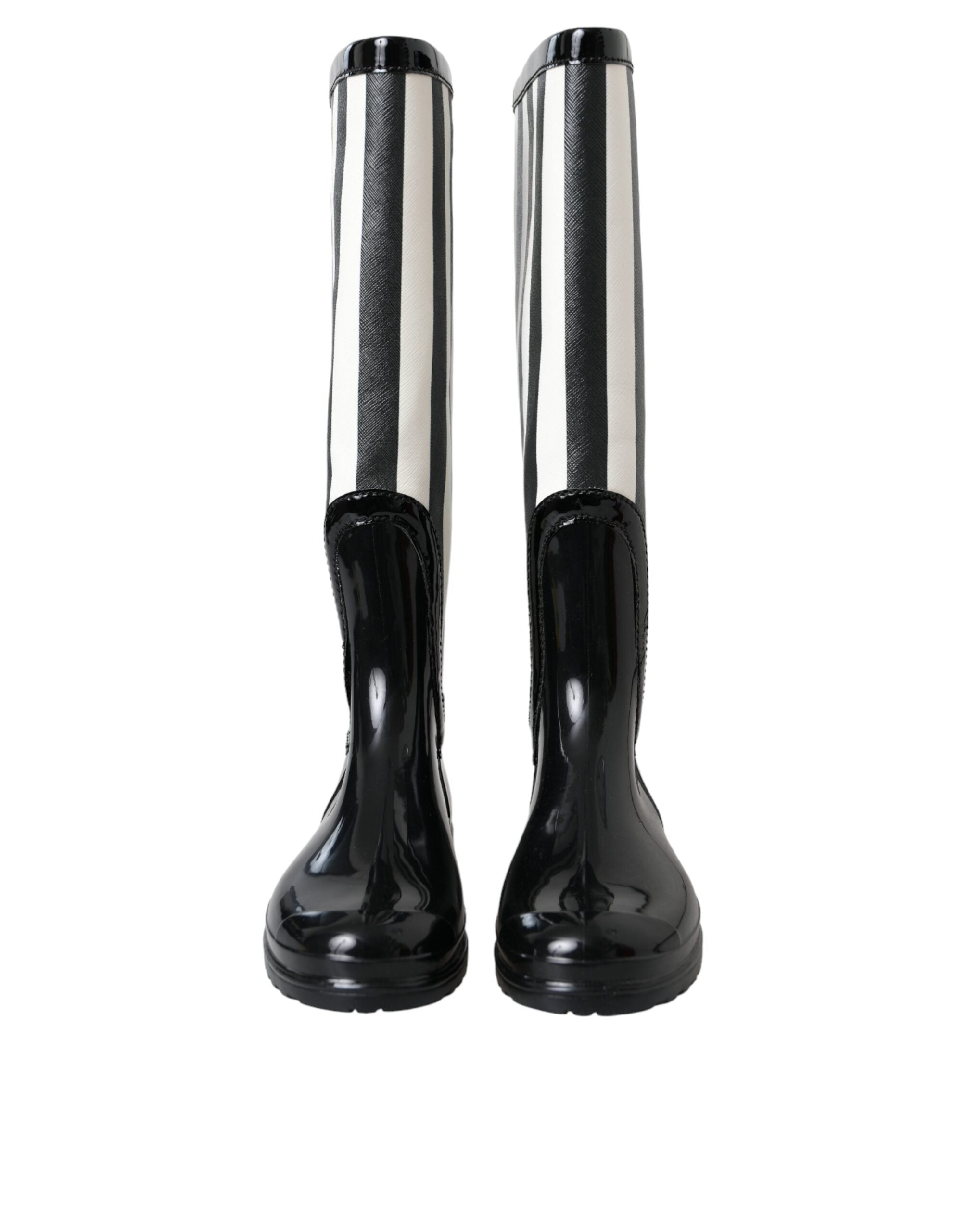 Dolce & Gabbana Black Knee-High Flat Rubber Boots Shoes-2