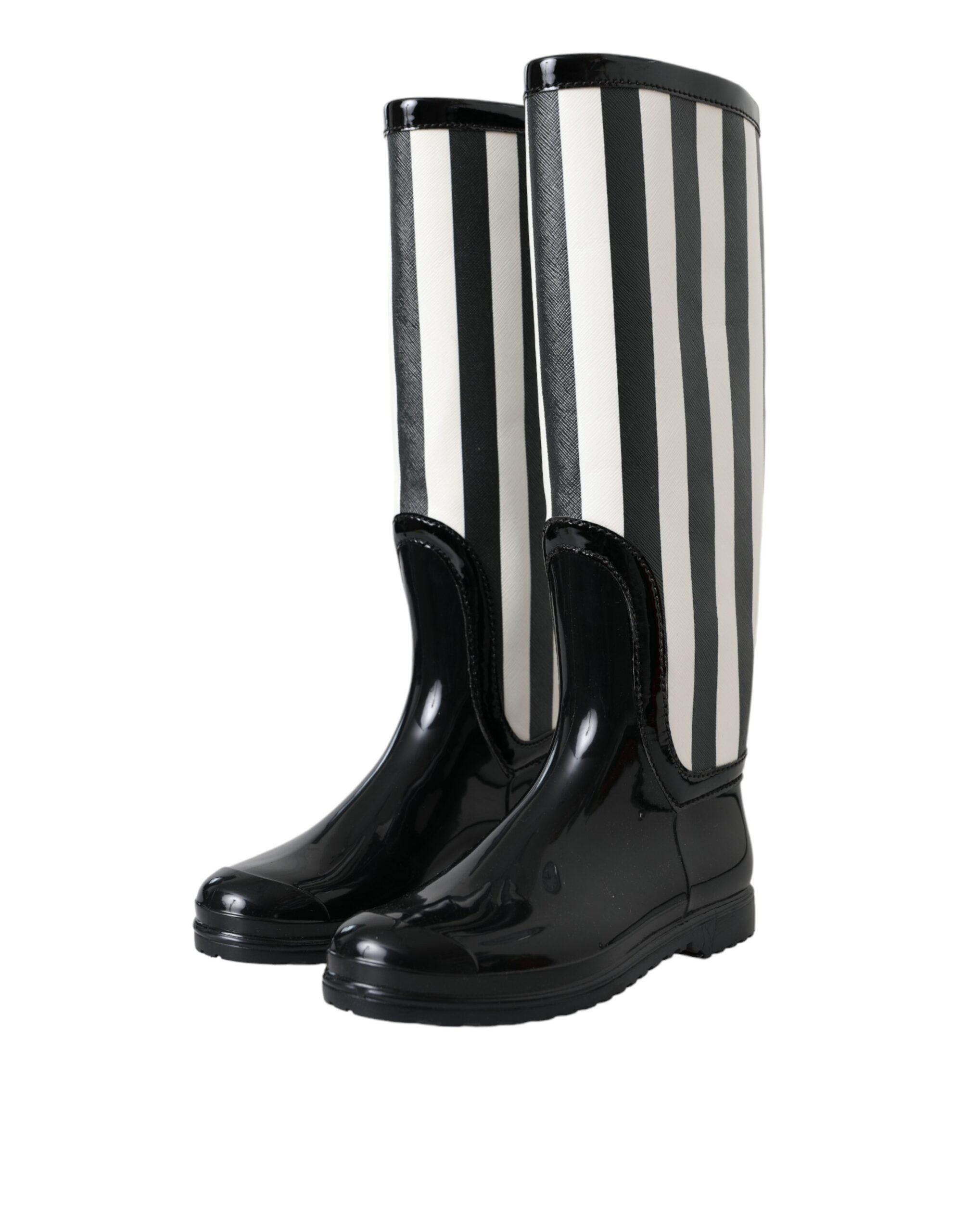 Dolce & Gabbana Black Knee-High Flat Rubber Boots Shoes-3