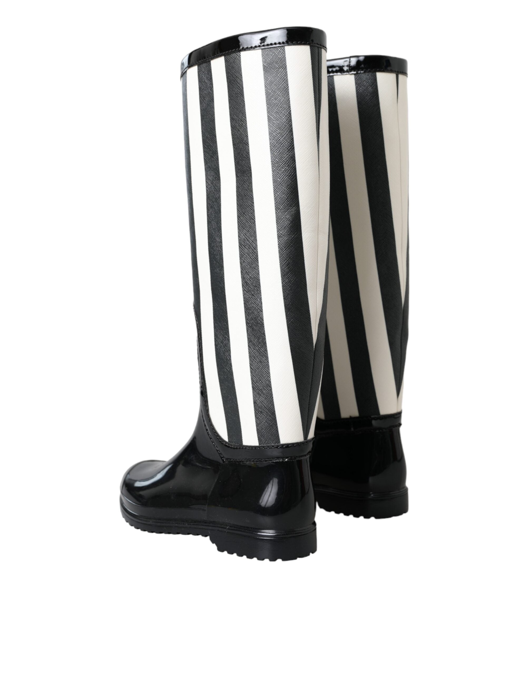 Dolce & Gabbana Black Knee-High Flat Rubber Boots Shoes-4