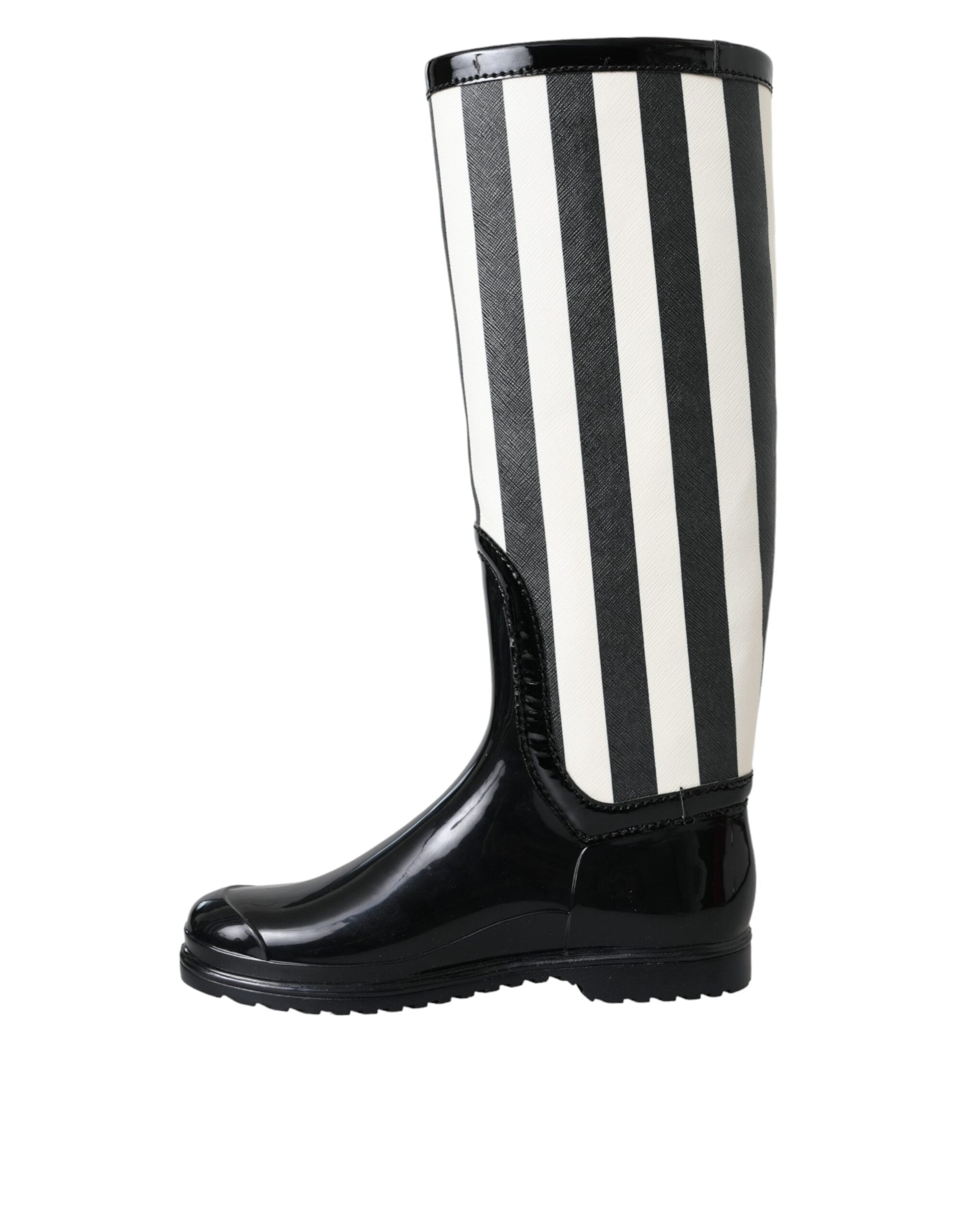 Dolce & Gabbana Black Knee-High Flat Rubber Boots Shoes-5
