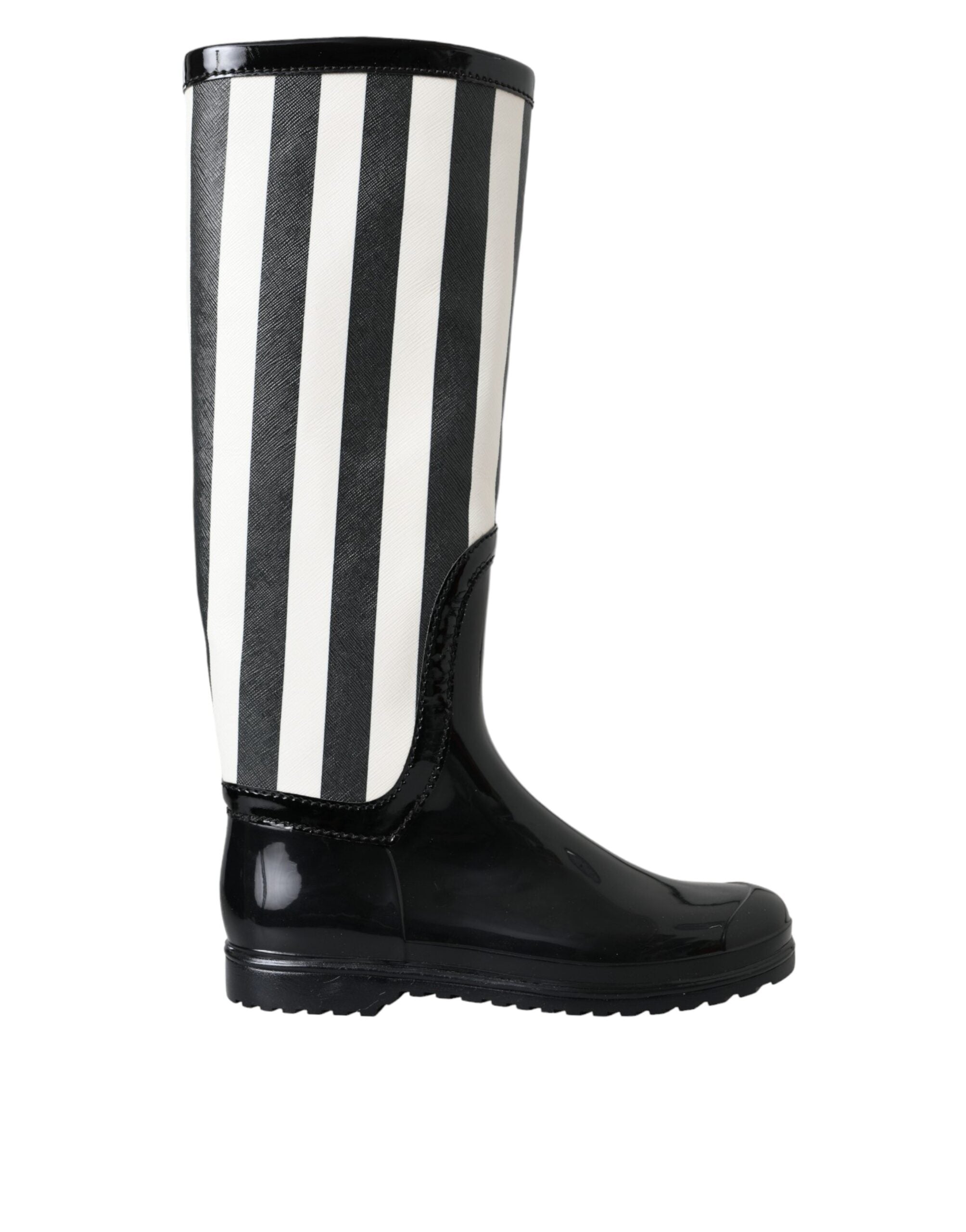 Dolce & Gabbana Black Knee-High Flat Rubber Boots Shoes-1