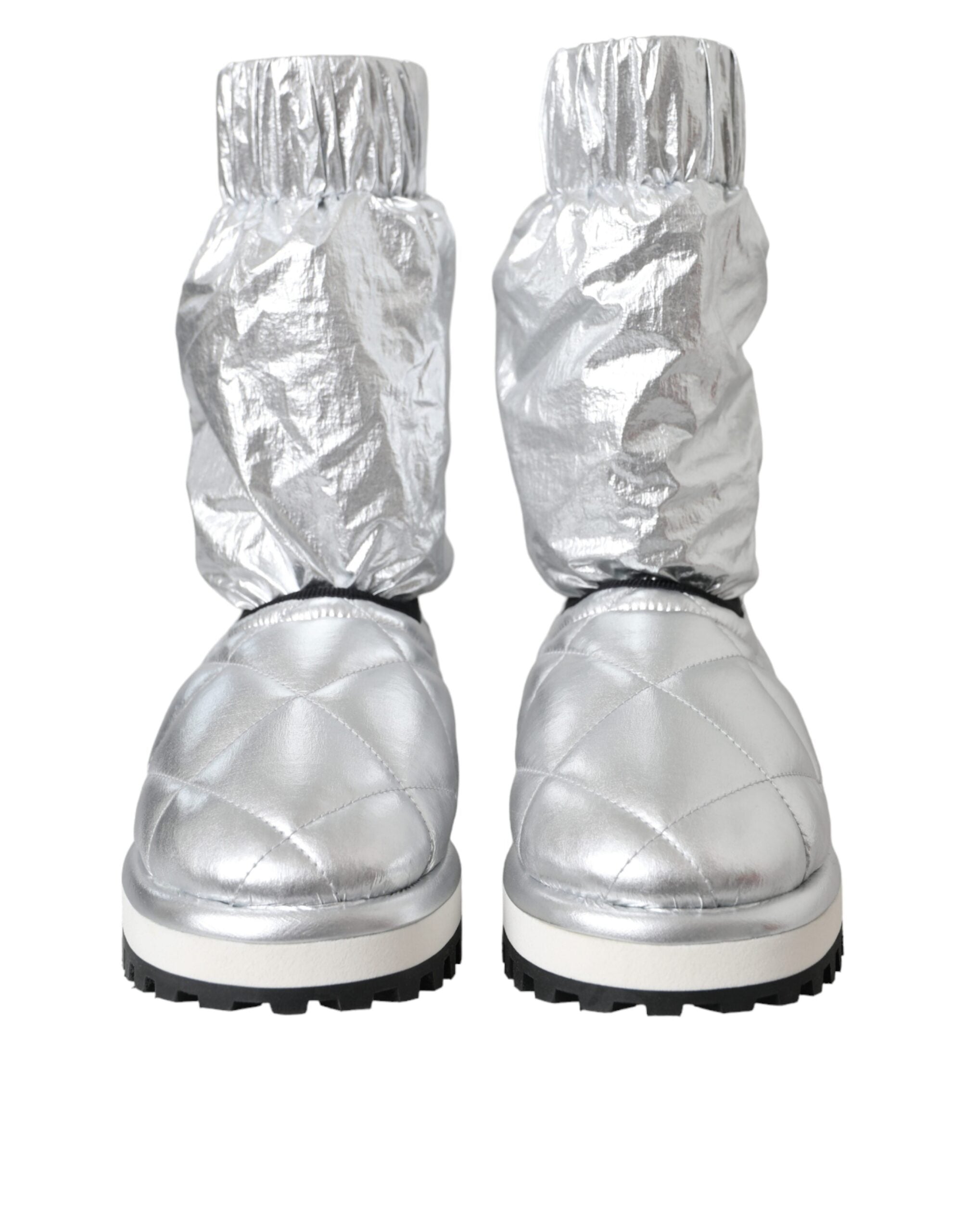 Dolce & Gabbana Metallic Silber gesteppt Logo Patch Stiefel Schuhe-2
