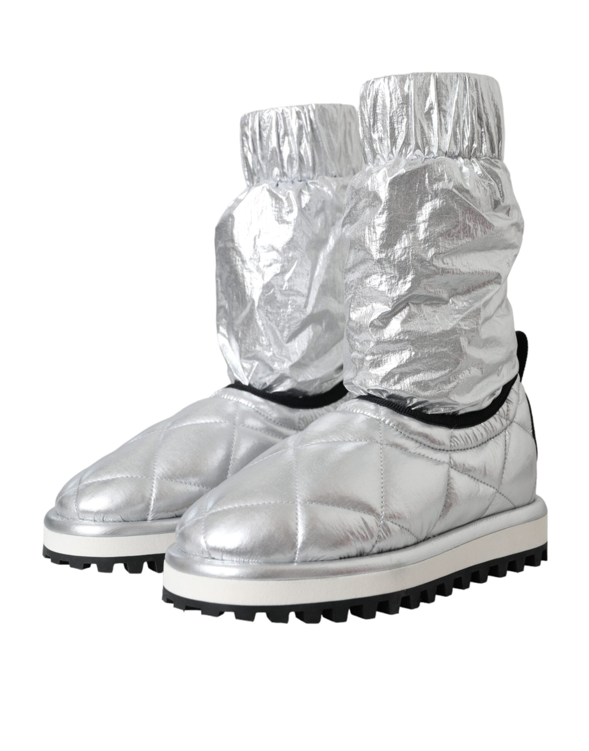 Dolce & Gabbana Metallic Silber gesteppt Logo Patch Stiefel Schuhe-3