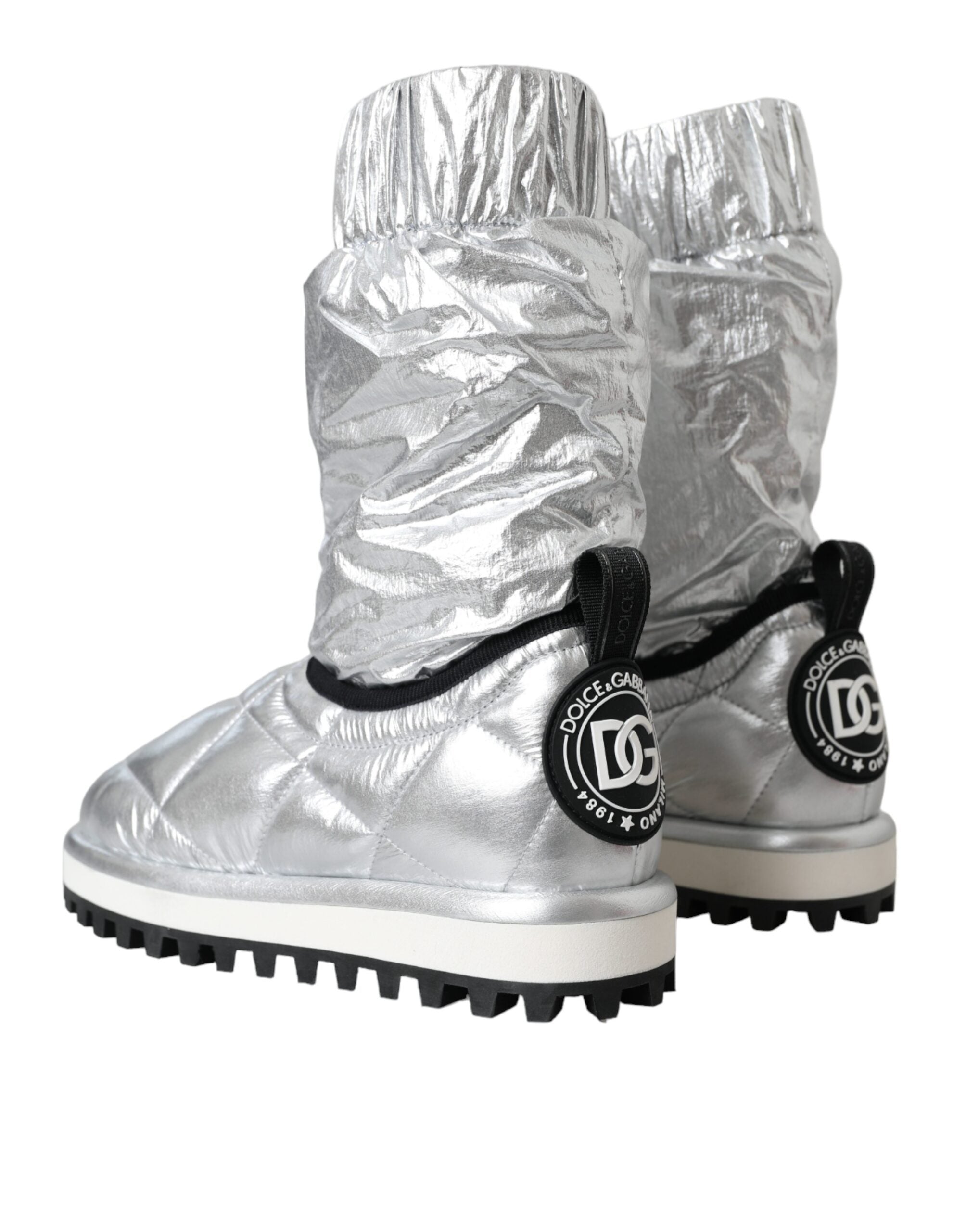 Dolce & Gabbana Metallic Silber gesteppt Logo Patch Stiefel Schuhe-4