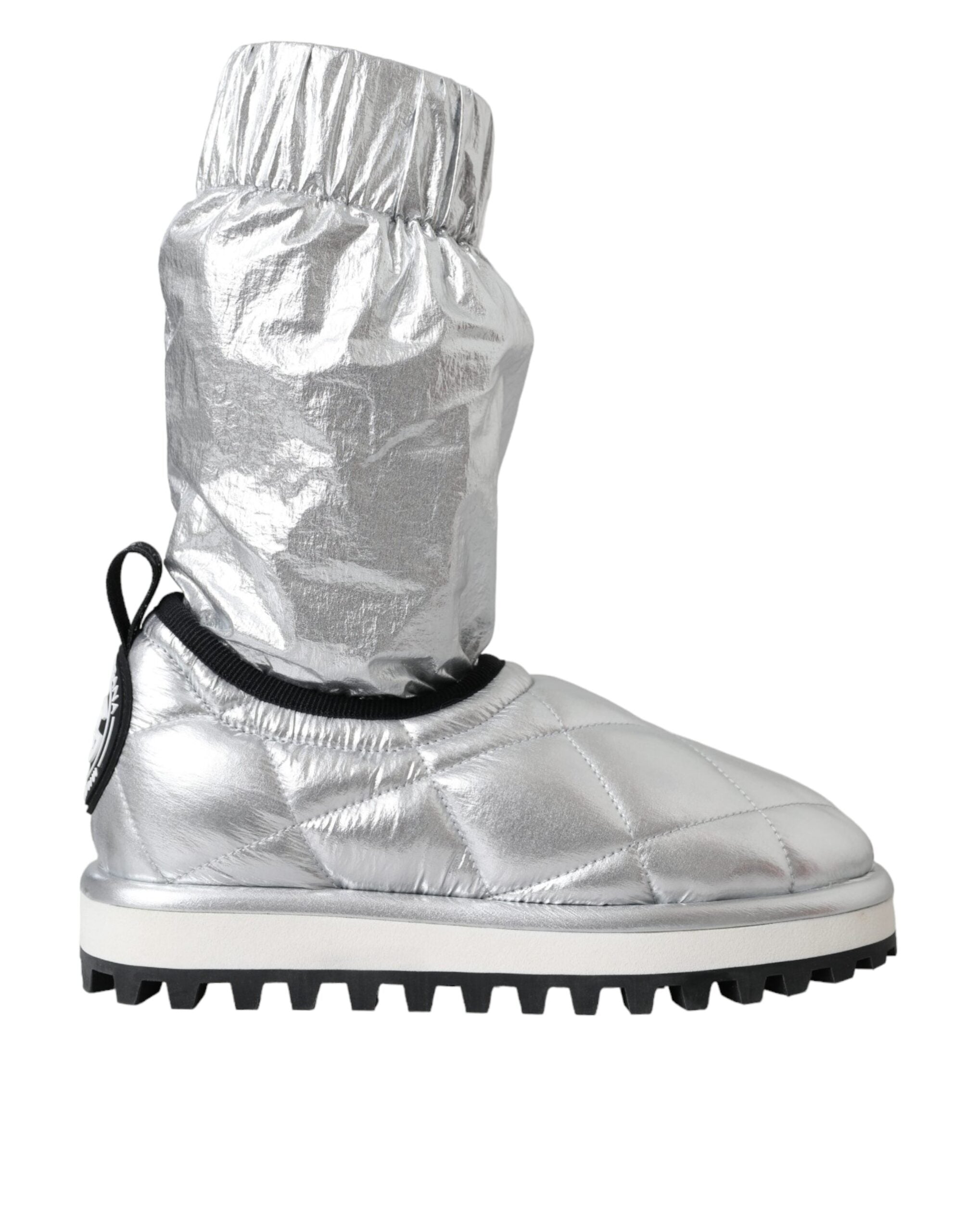 Dolce & Gabbana Metallic Silber gesteppt Logo Patch Stiefel Schuhe-1
