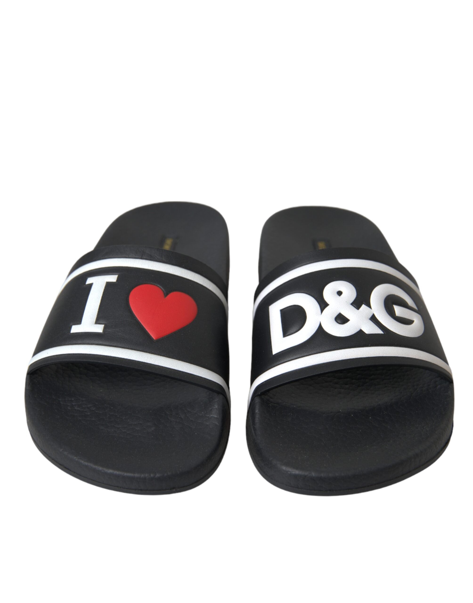 Sandalias Dolce & Gabbana de cuero negro con la frase "I Love D&G"-2