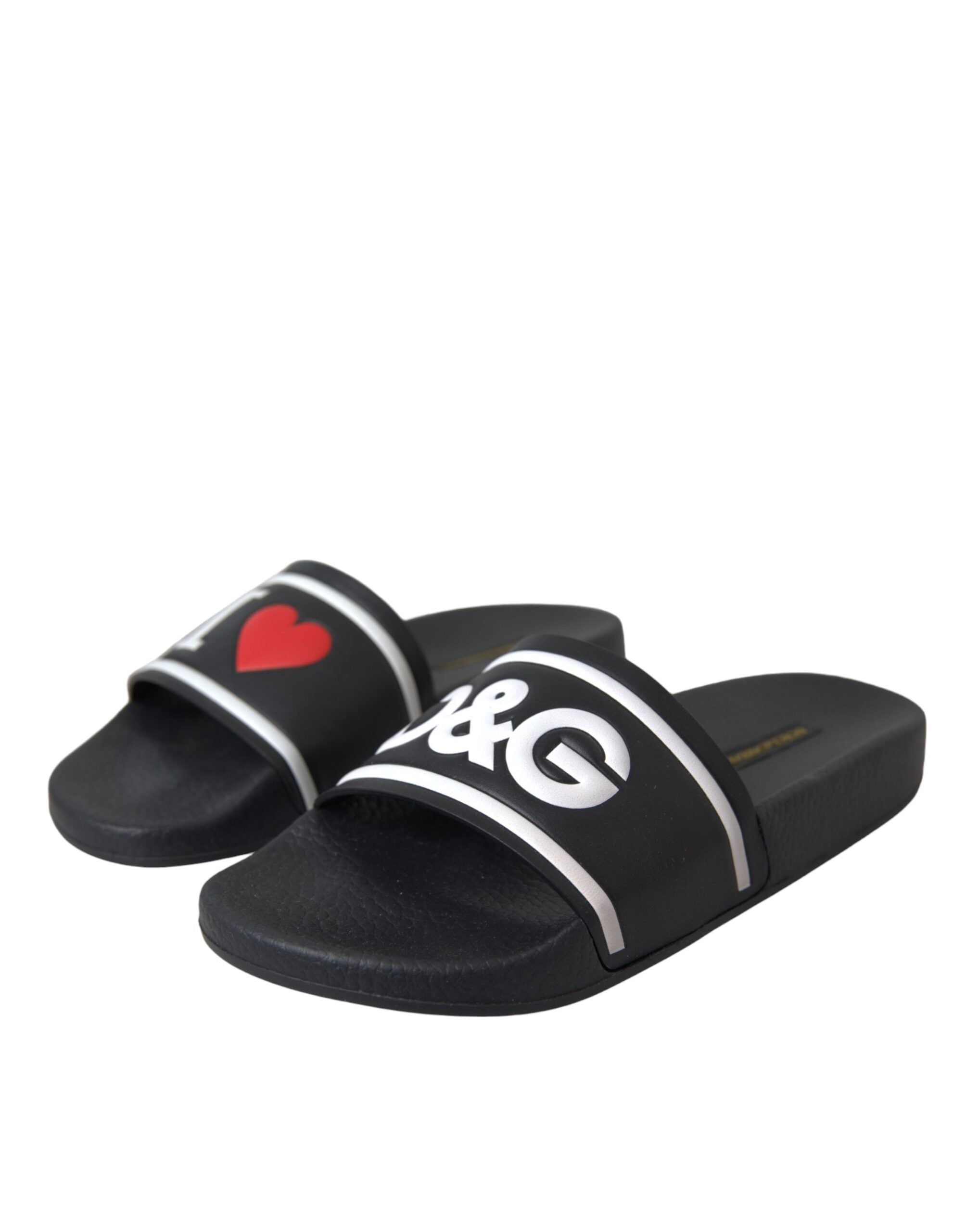 Sandalias Dolce & Gabbana de cuero negro con la frase "I Love D&G"-3