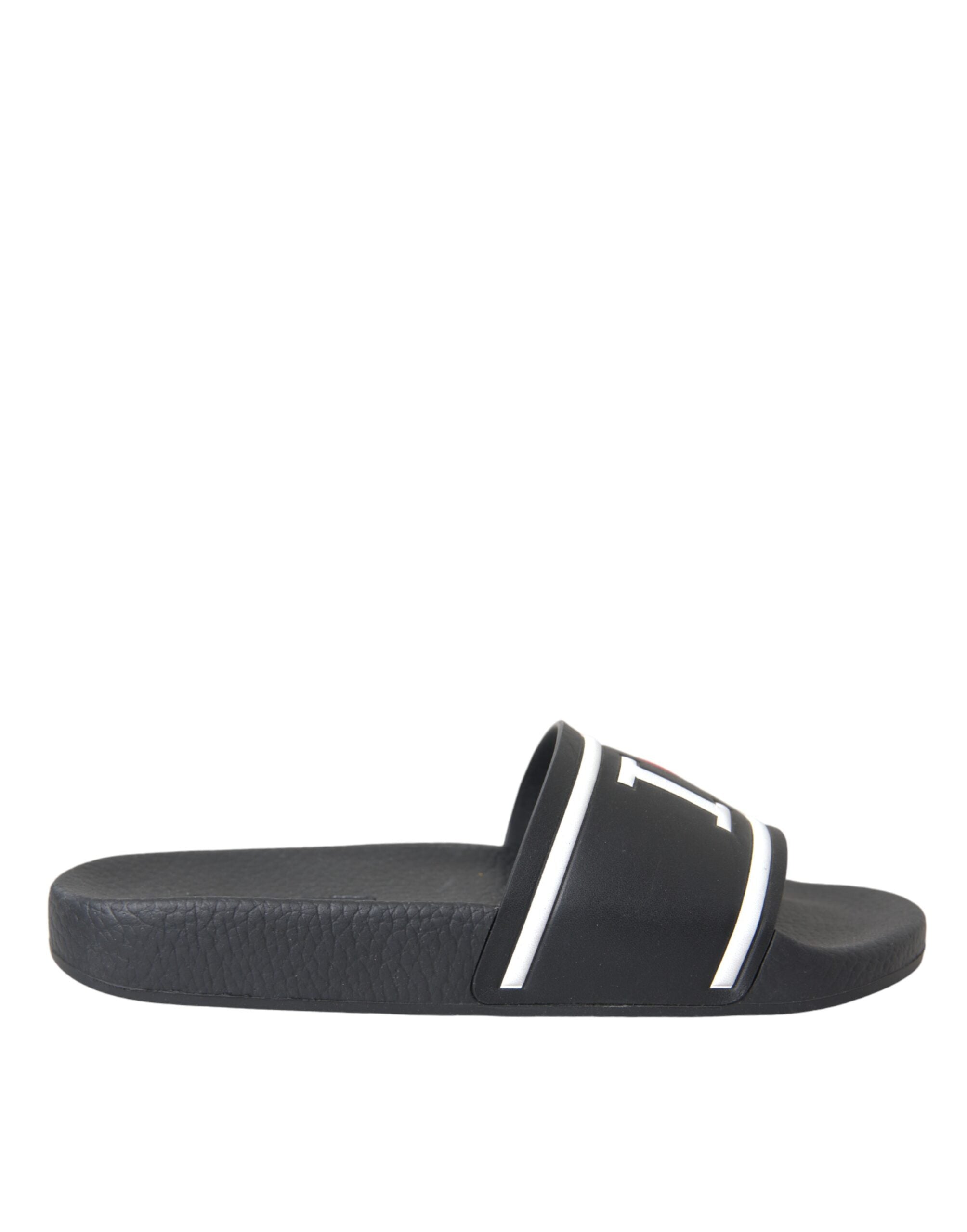 Sandalias Dolce & Gabbana de cuero negro con la frase "I Love D&G"-1