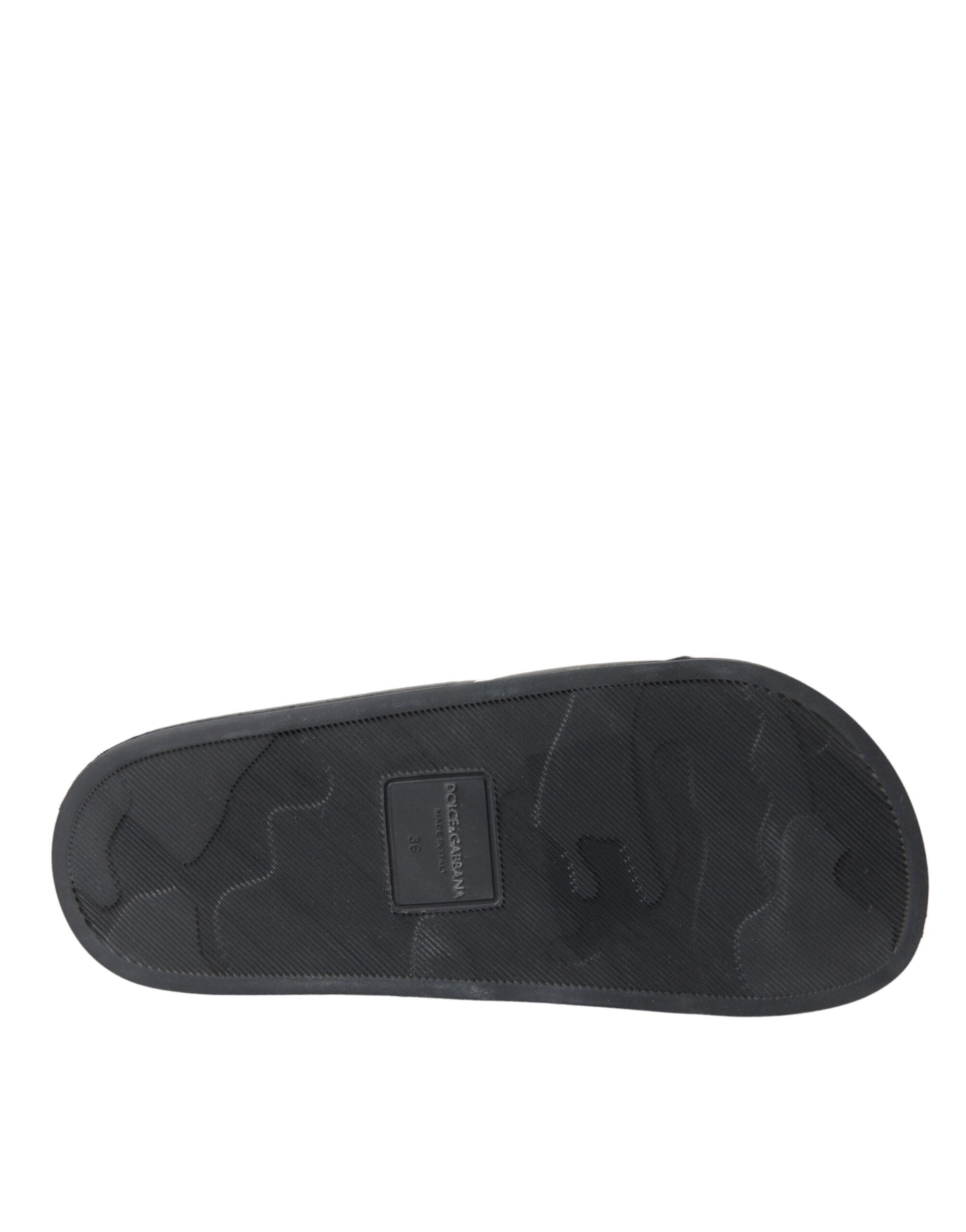 Sandalias Dolce & Gabbana de cuero negro con la frase "I Love D&G"-6
