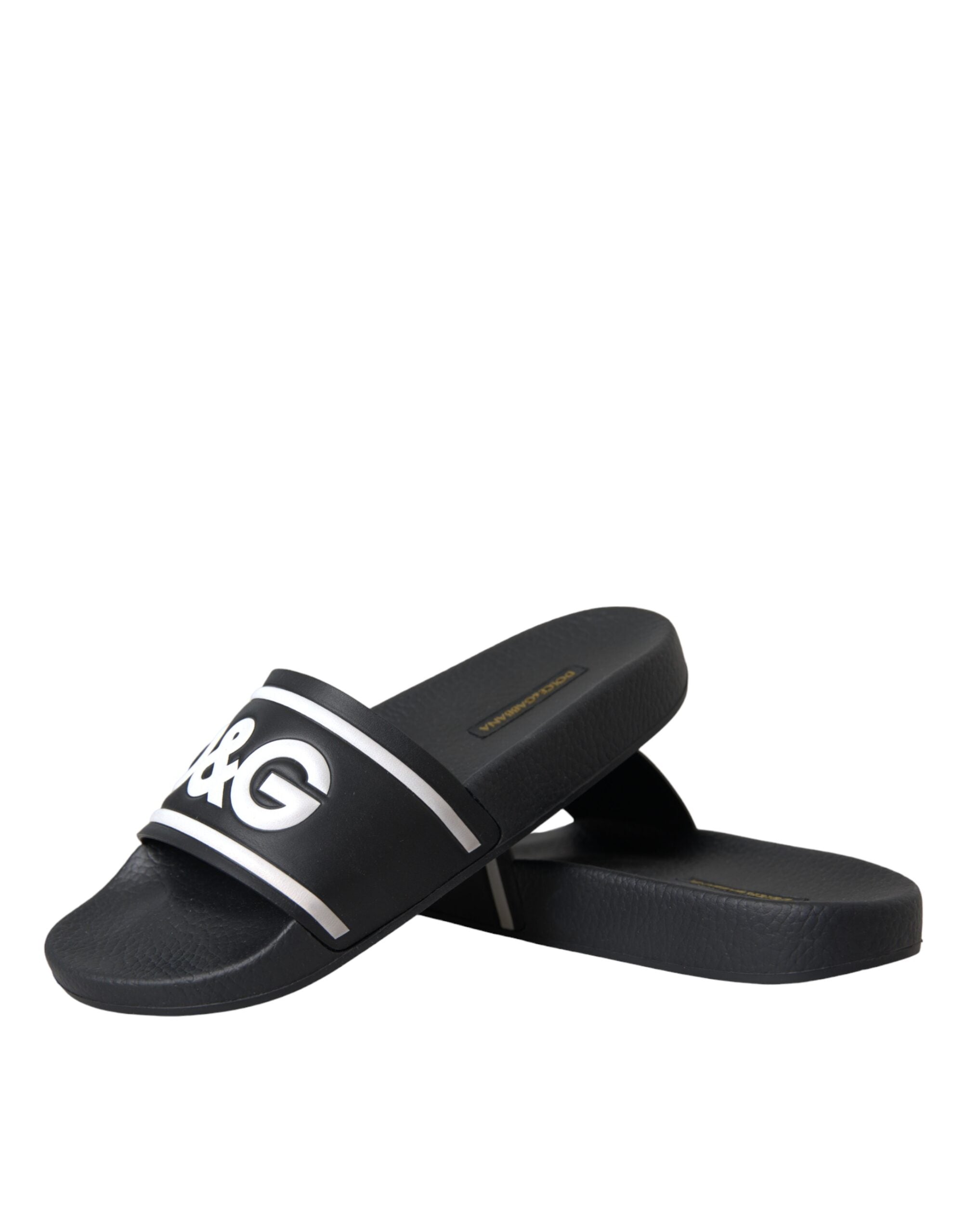 Sandalias Dolce & Gabbana de cuero negro con la frase "I Love D&G"-7