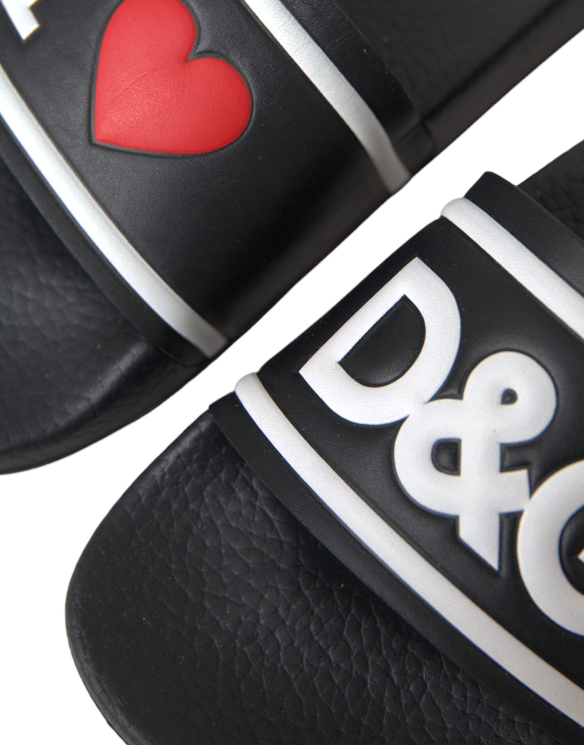 Sandalias Dolce & Gabbana de cuero negro con la frase "I Love D&G"-8
