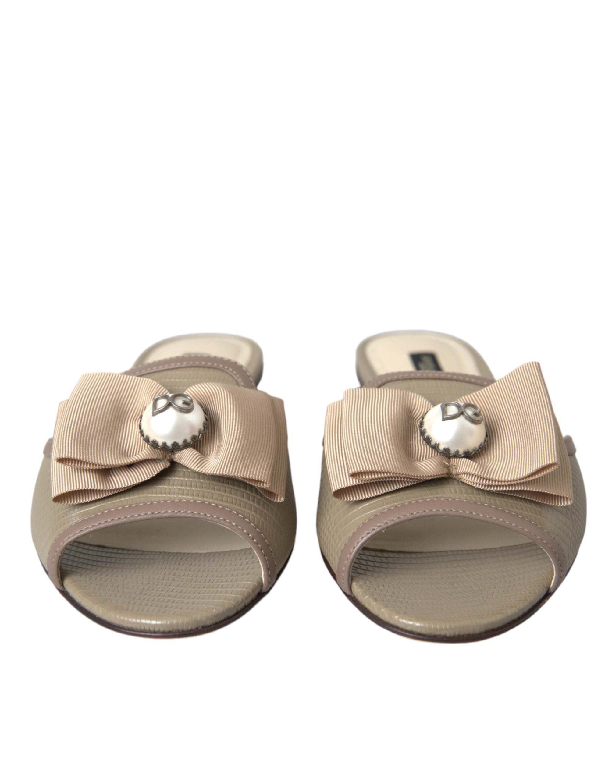 Dolce & Gabbana Beige Logo Pearl Flats Sandals Slide Shoes-2