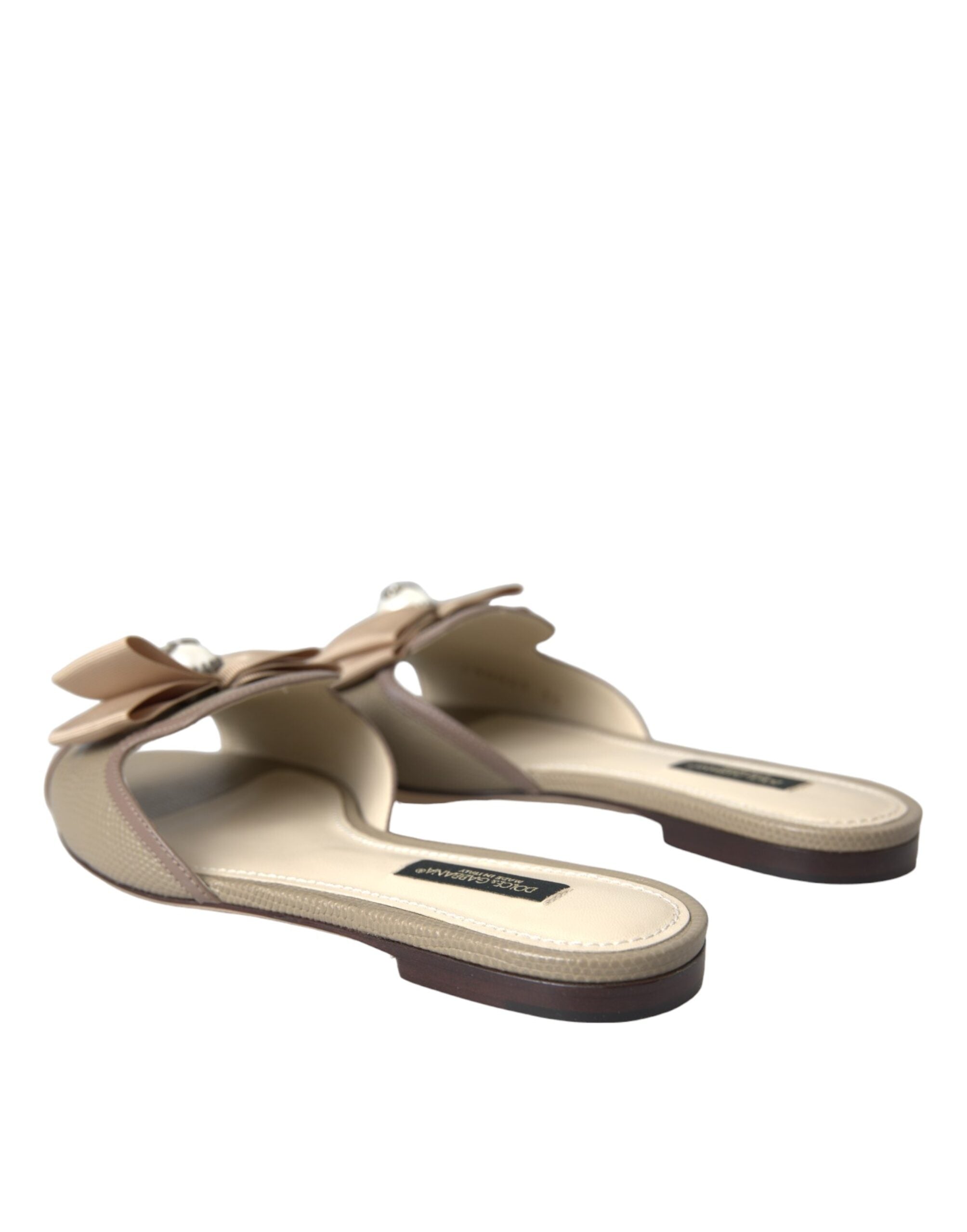 Dolce & Gabbana Beige Logo Pearl Flats Sandals Slide Shoes-3