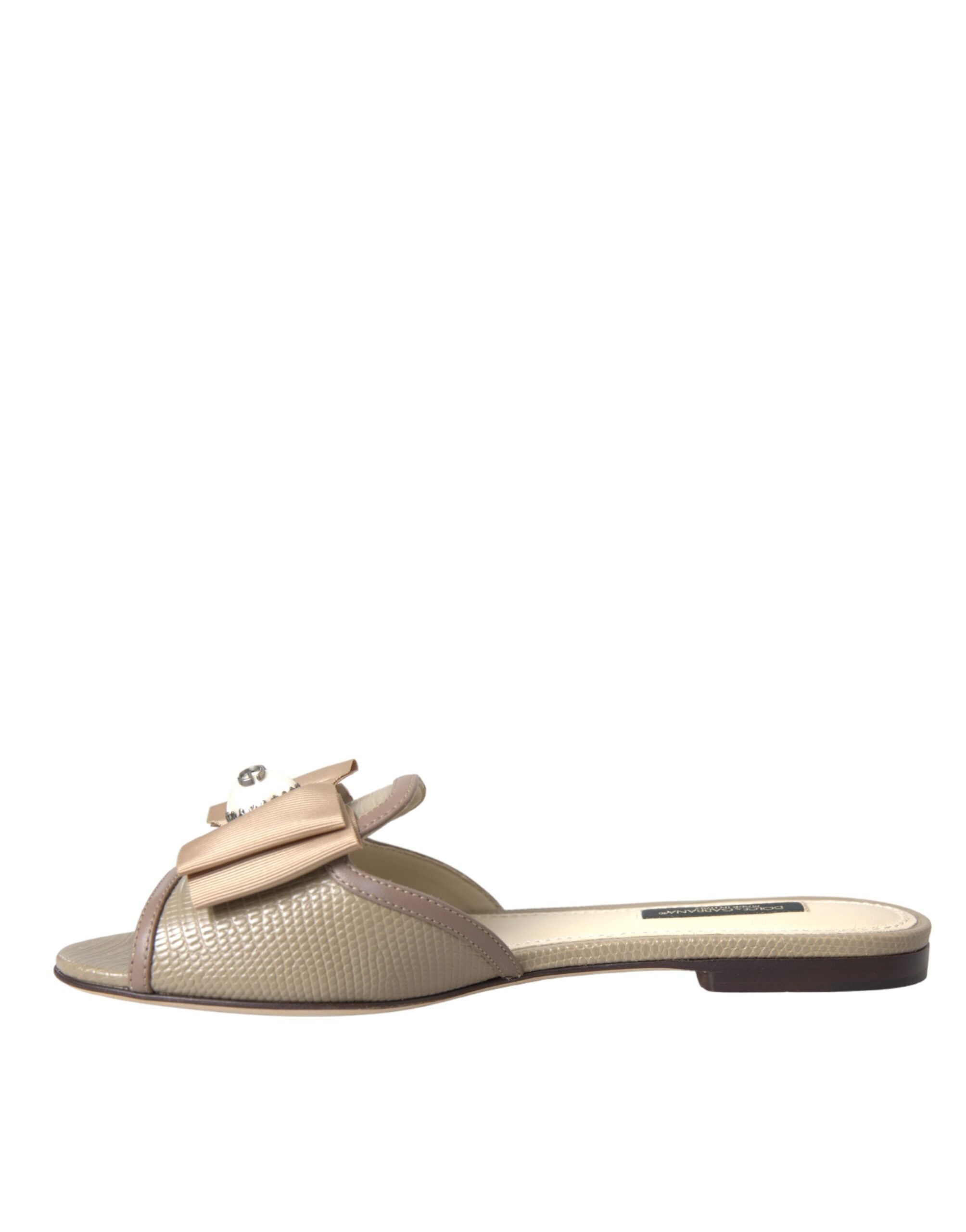 Dolce & Gabbana Beige Logo Pearl Flats Sandals Slide Shoes-4