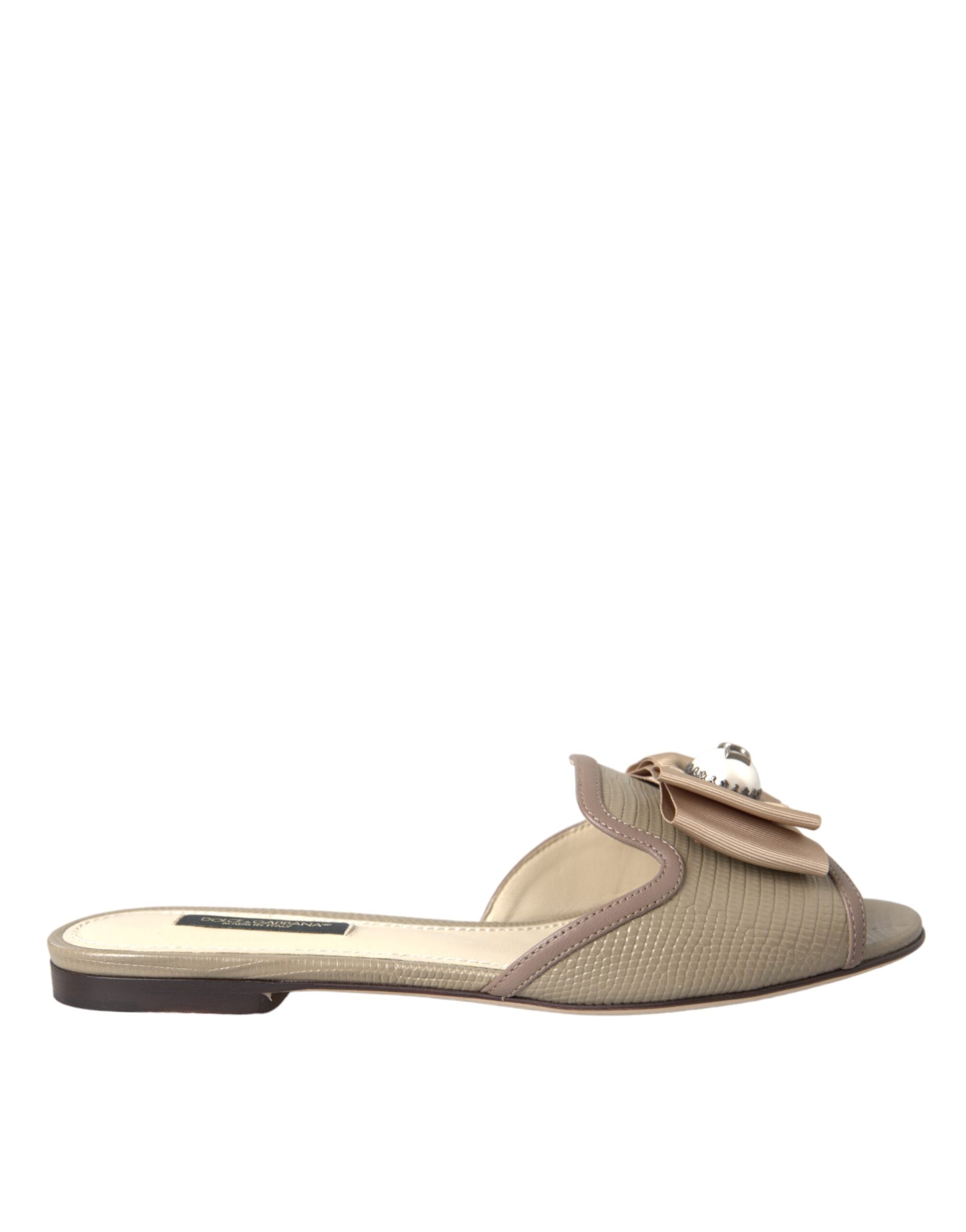 Dolce & Gabbana Beige Logo Pearl Flats Sandals Slide Shoes-1