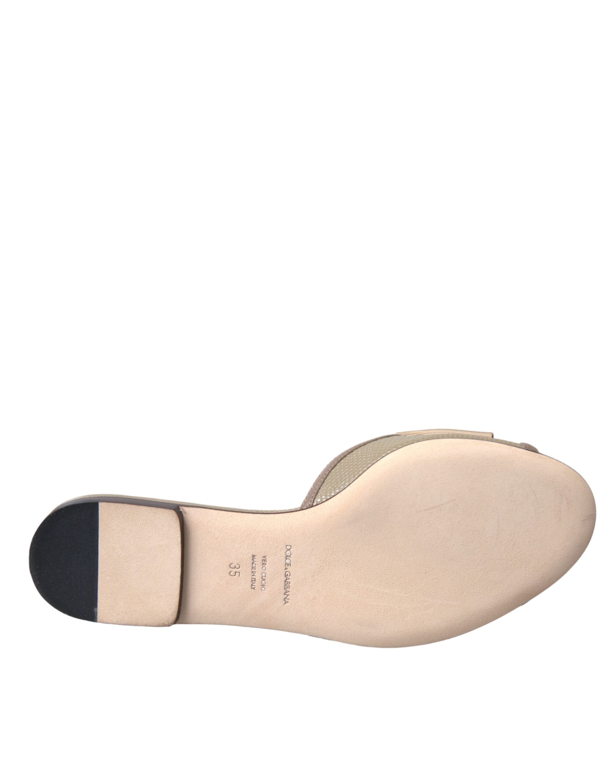 Dolce & Gabbana Beige Logo Pearl Flats Sandals Slide Shoes-5