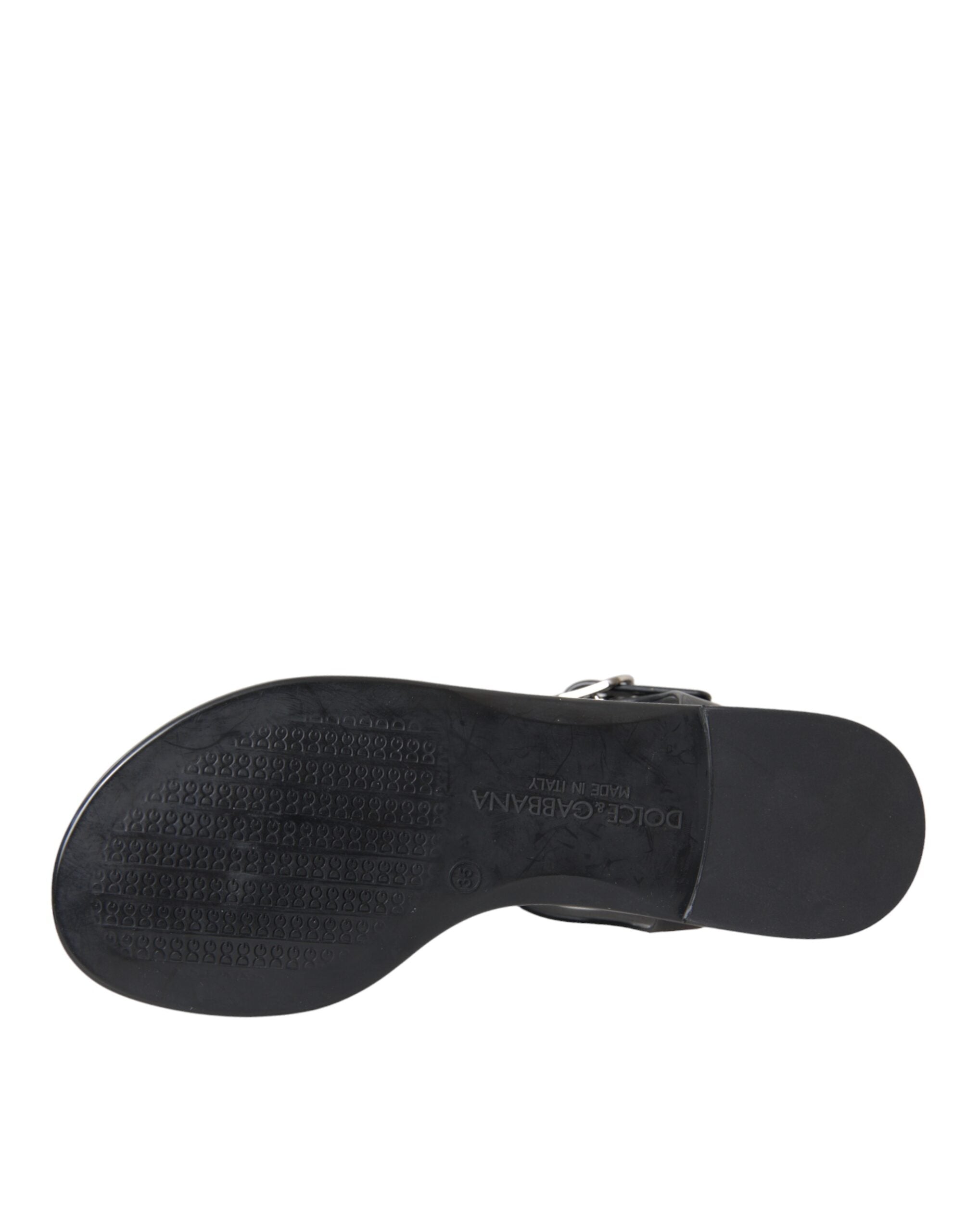 Dolce & Gabbana Schwarz Kristall Flats Sandalen Flip Flops Schuhe-6
