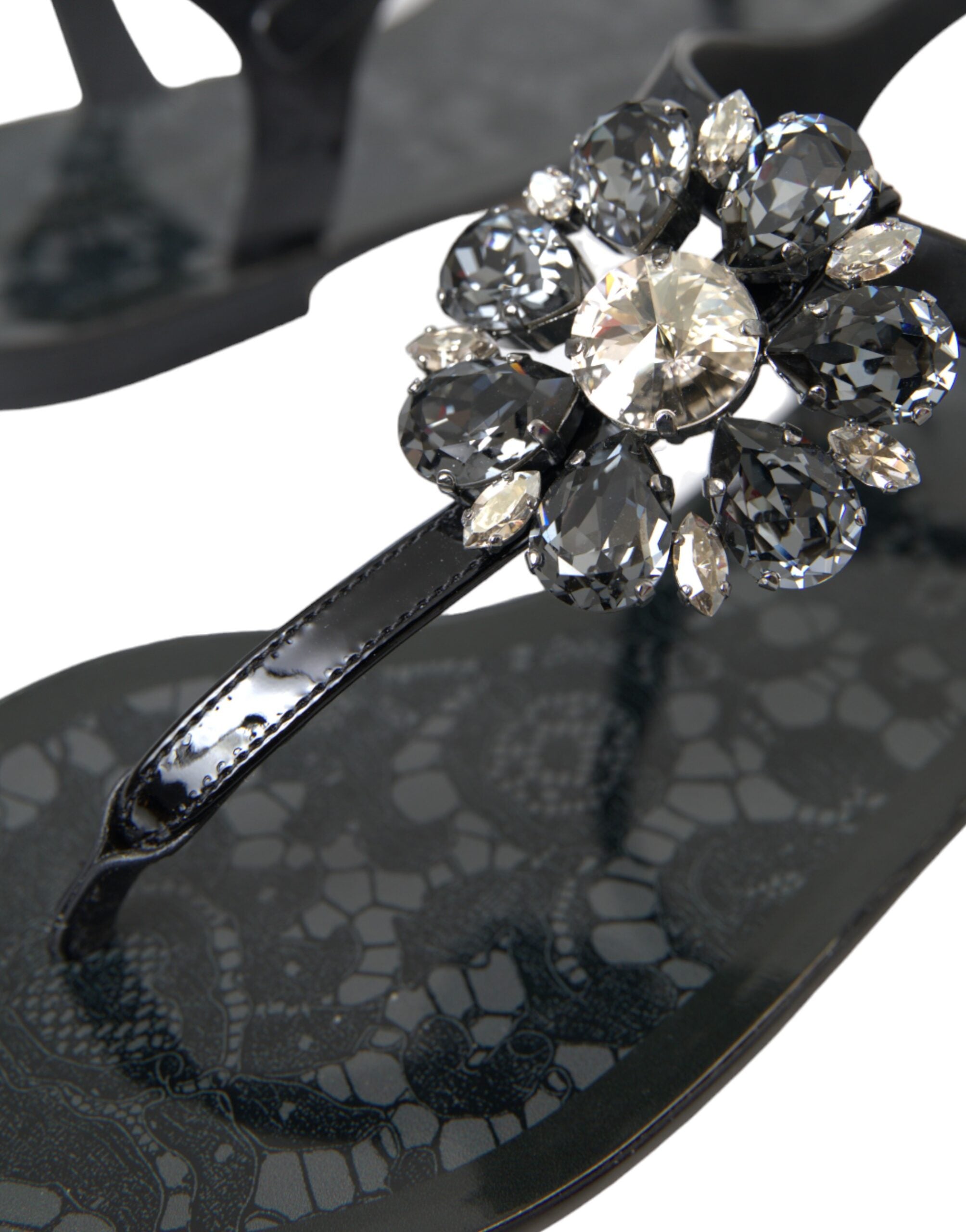 Dolce & Gabbana Schwarz Kristall Flats Sandalen Flip Flops Schuhe-7