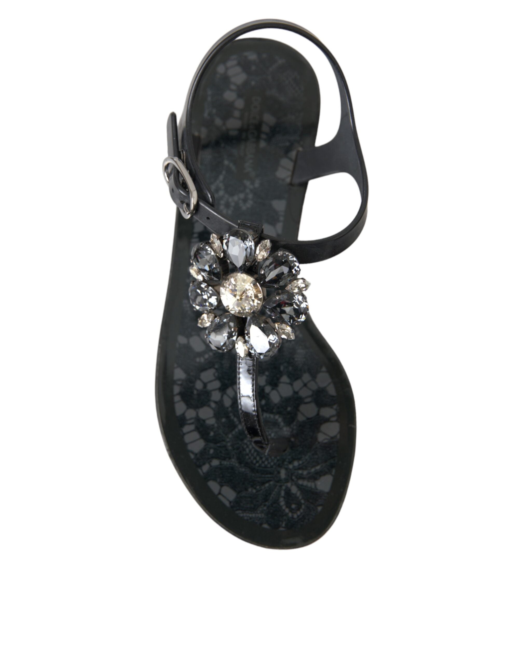 Dolce & Gabbana Schwarz Kristall Flats Sandalen Flip Flops Schuhe-8