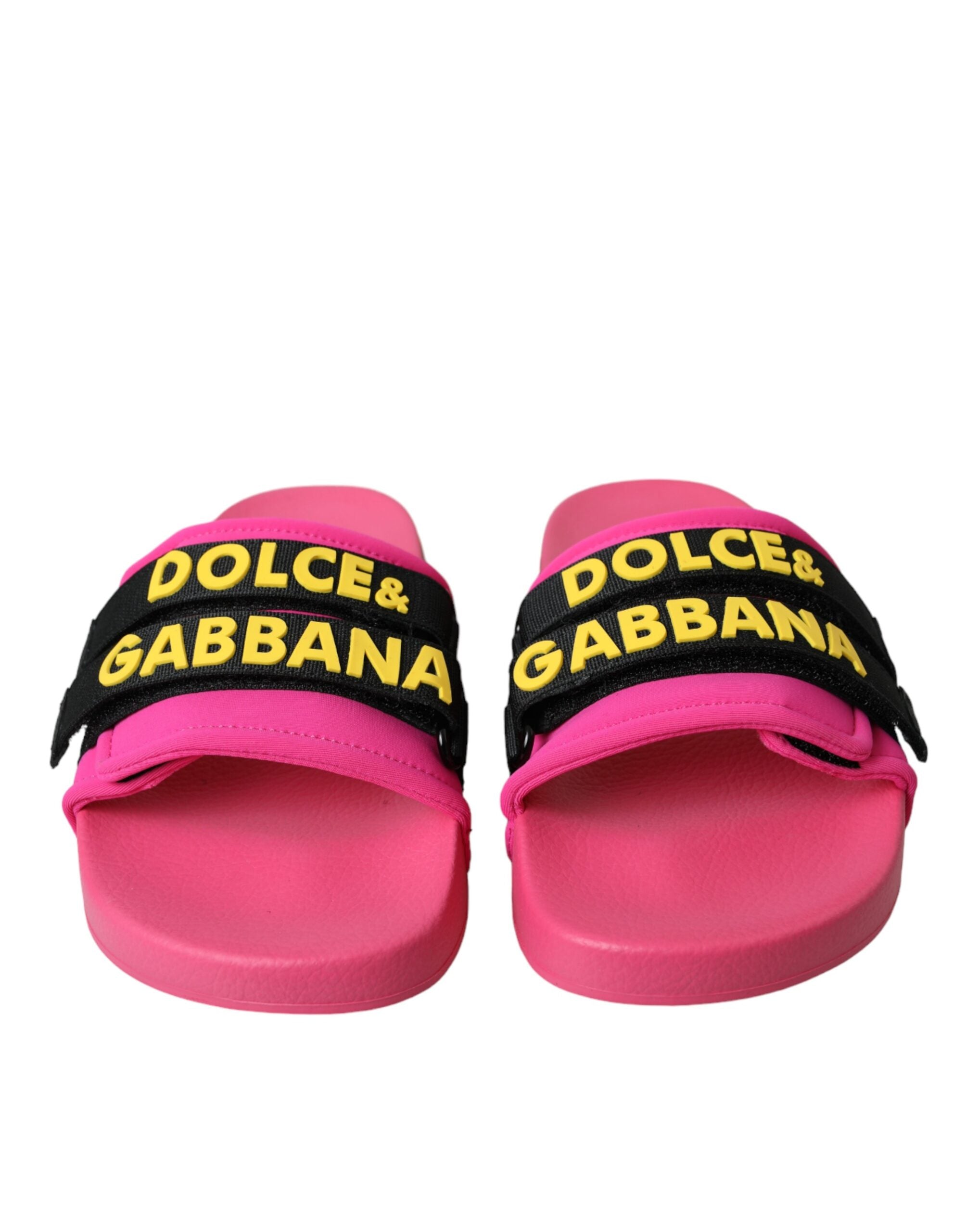 Sandalias planas Dolce & Gabbana con logo rosa y negro para playa-2