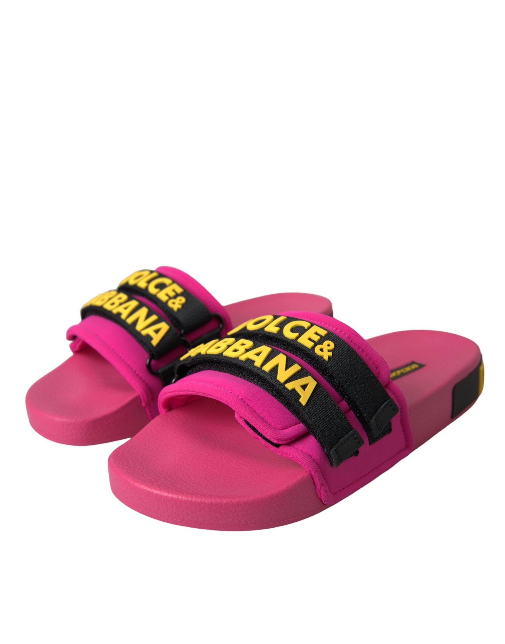 Sandalias planas Dolce & Gabbana con logo rosa y negro para playa-3