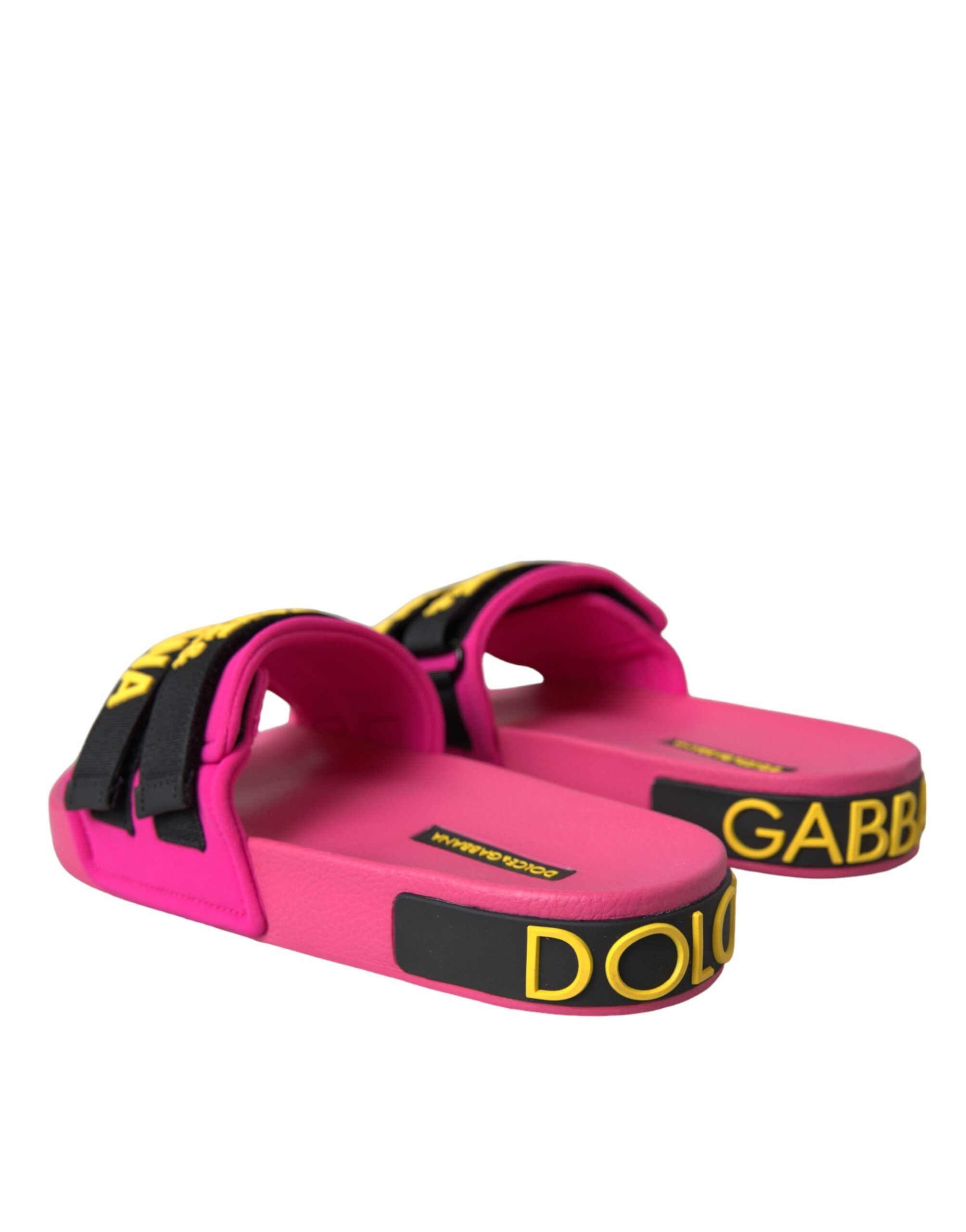 Sandalias planas Dolce & Gabbana con logo rosa y negro para playa-4