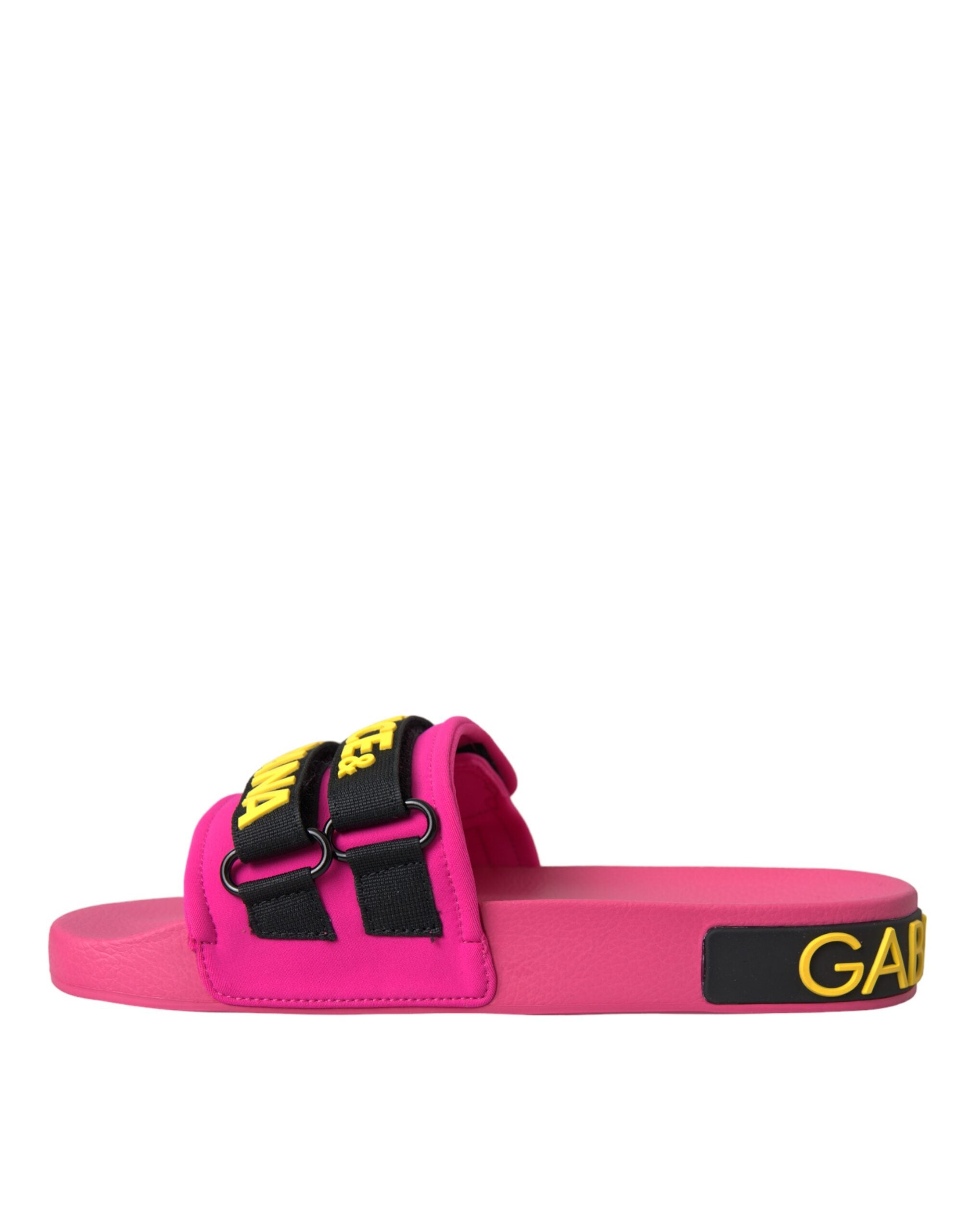 Sandalias planas Dolce & Gabbana con logo rosa y negro para playa-5