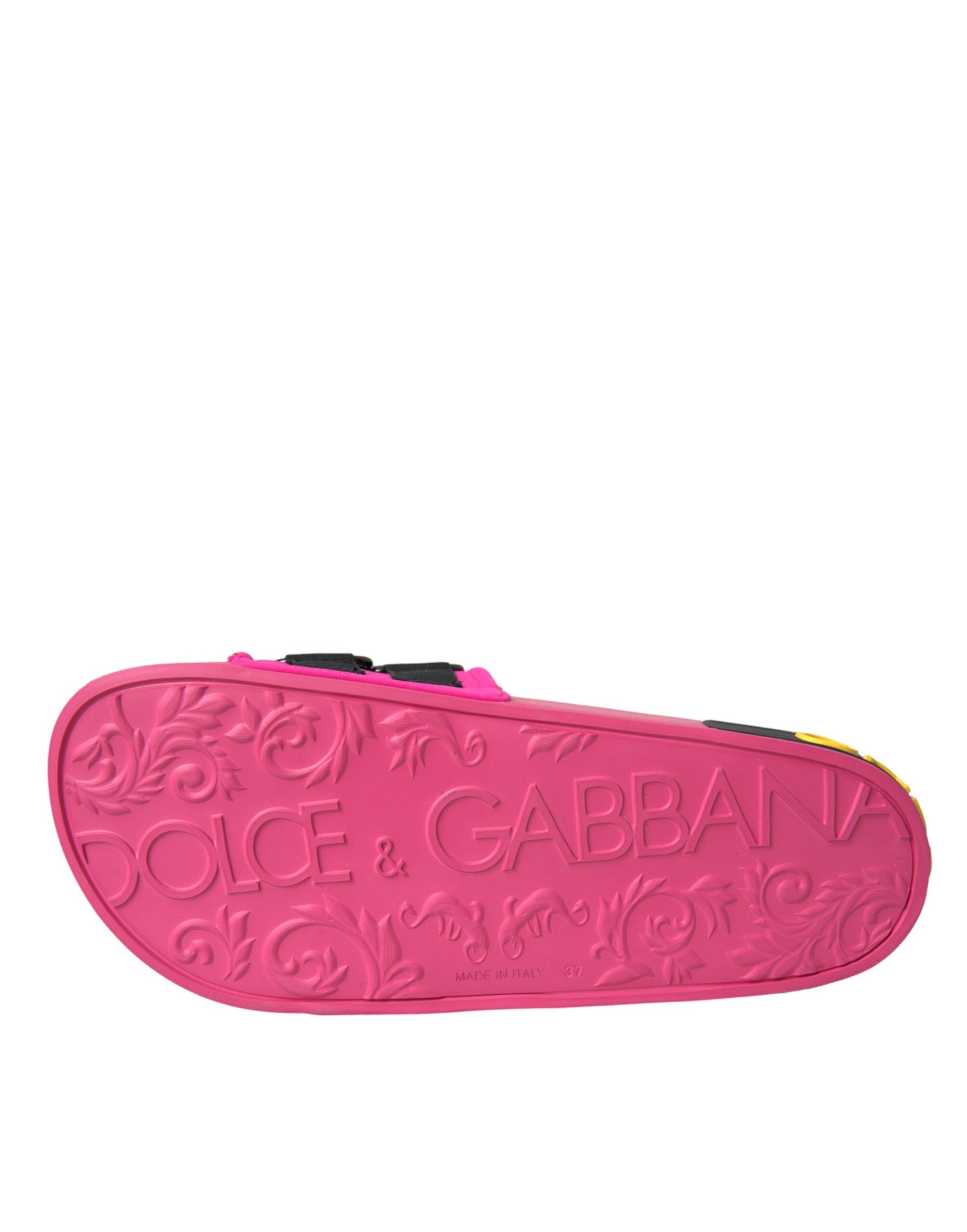 Sandalias planas Dolce & Gabbana con logo rosa y negro para playa-6