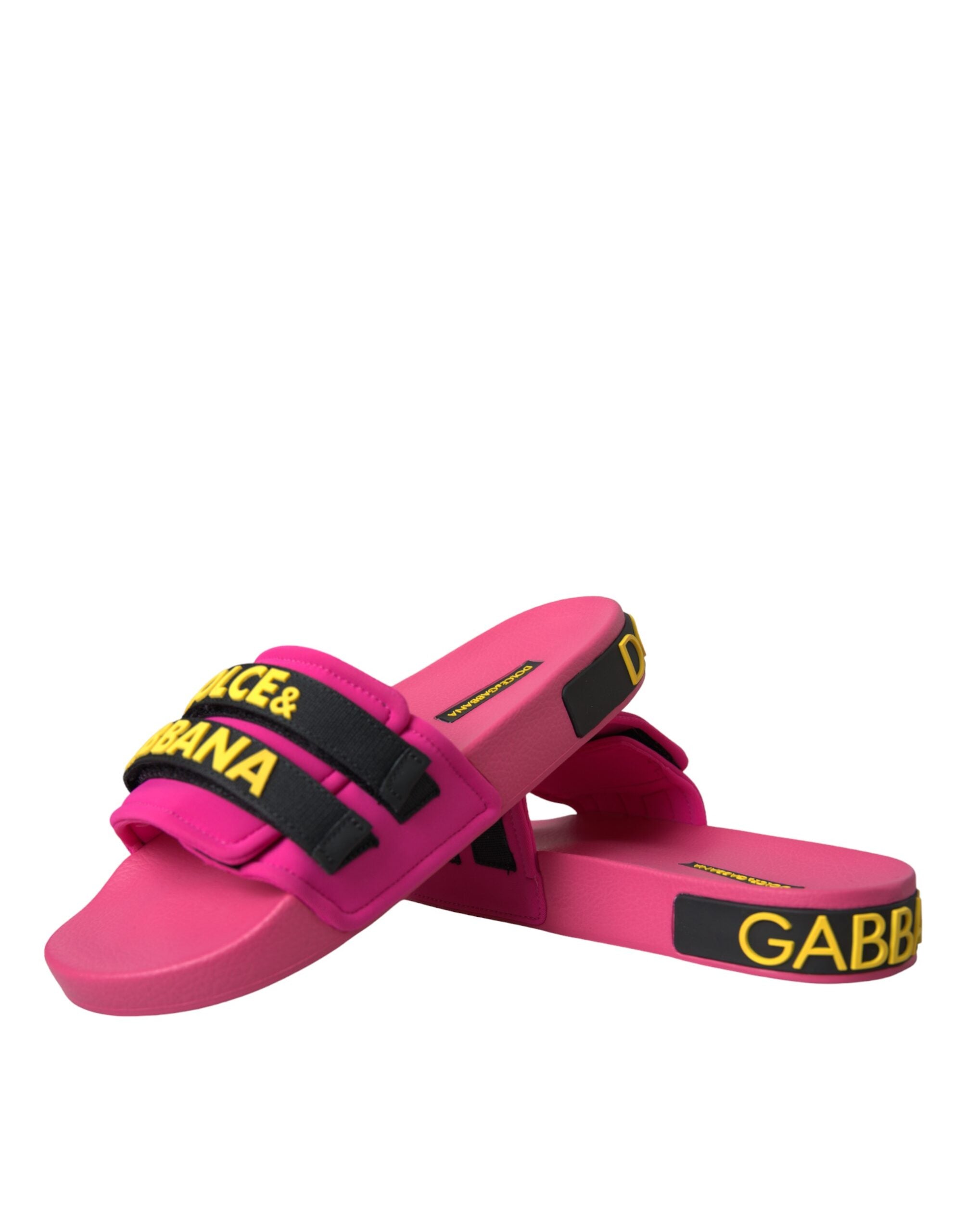 Sandalias planas Dolce & Gabbana con logo rosa y negro para playa-7
