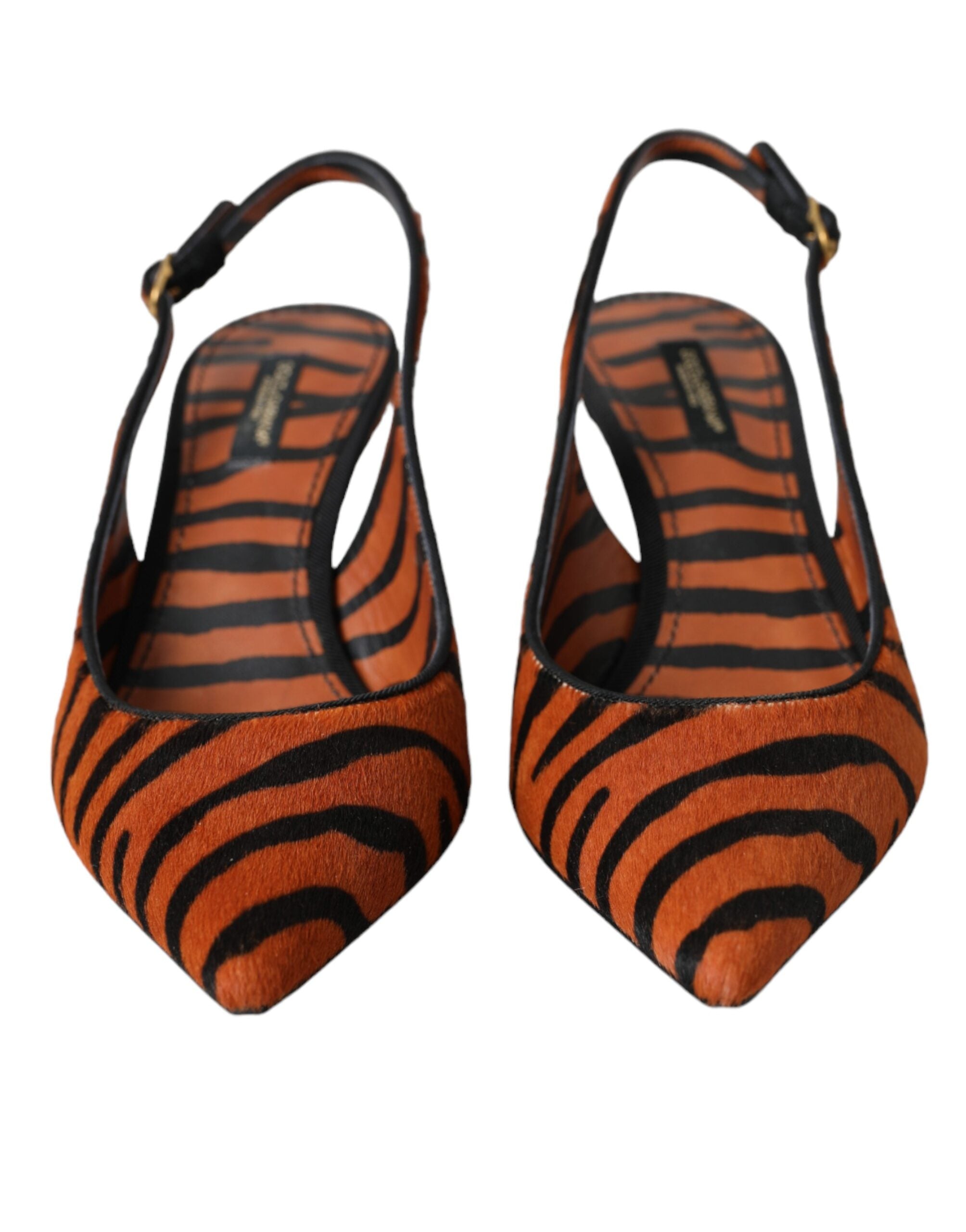 Dolce & Gabbana Black Orange Zebra Leather Slingback Shoes-2