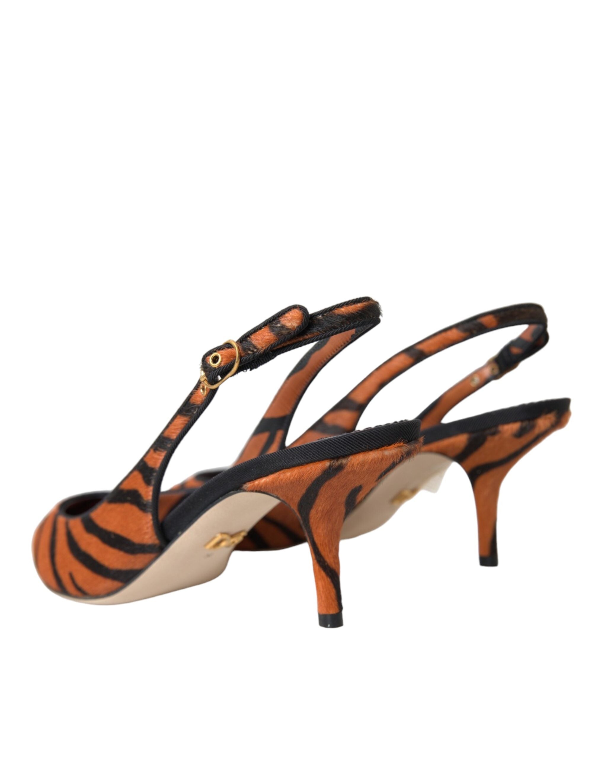 Dolce & Gabbana Black Orange Zebra Leather Slingback Shoes-4