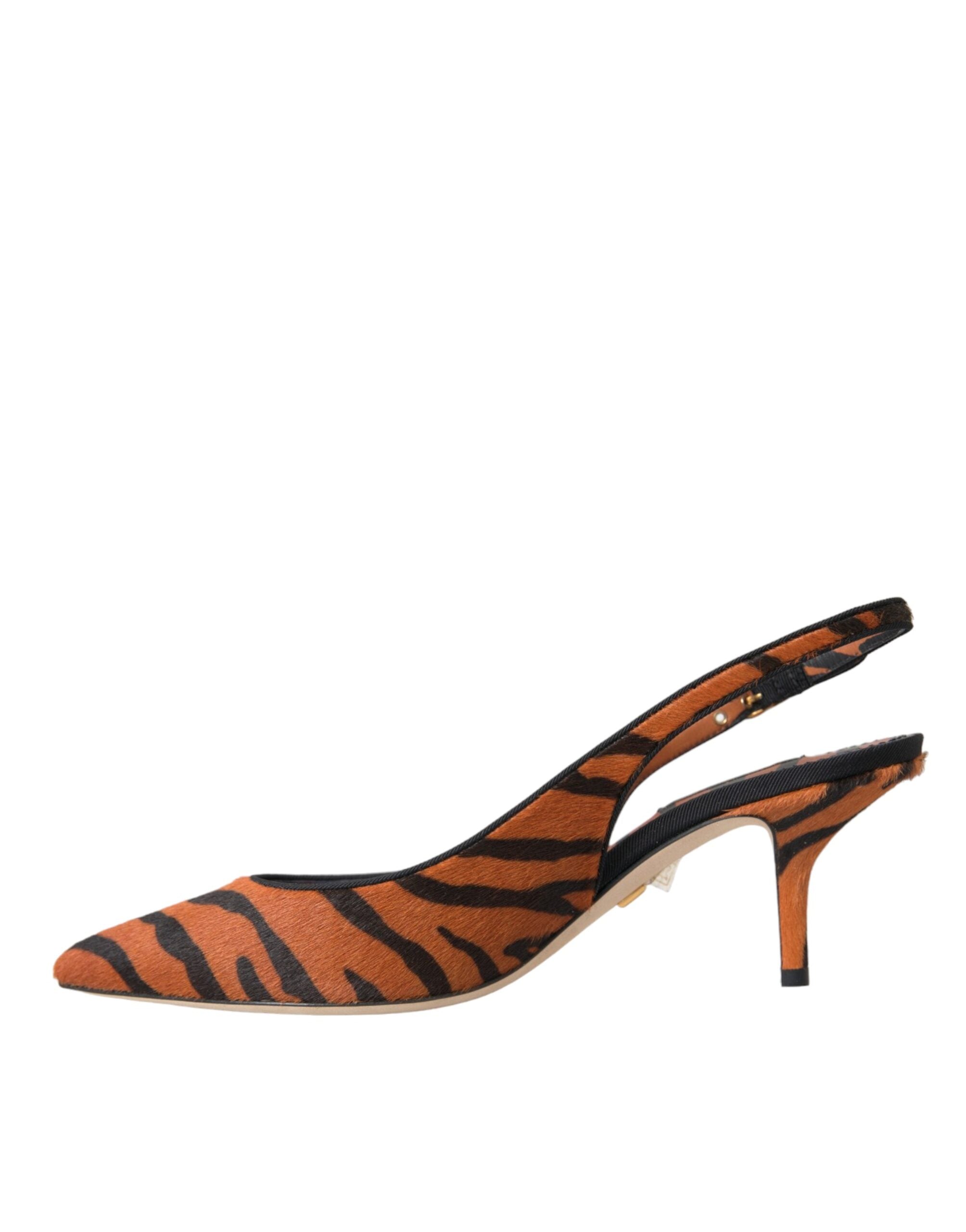 Dolce & Gabbana Black Orange Zebra Leather Slingback Shoes-5