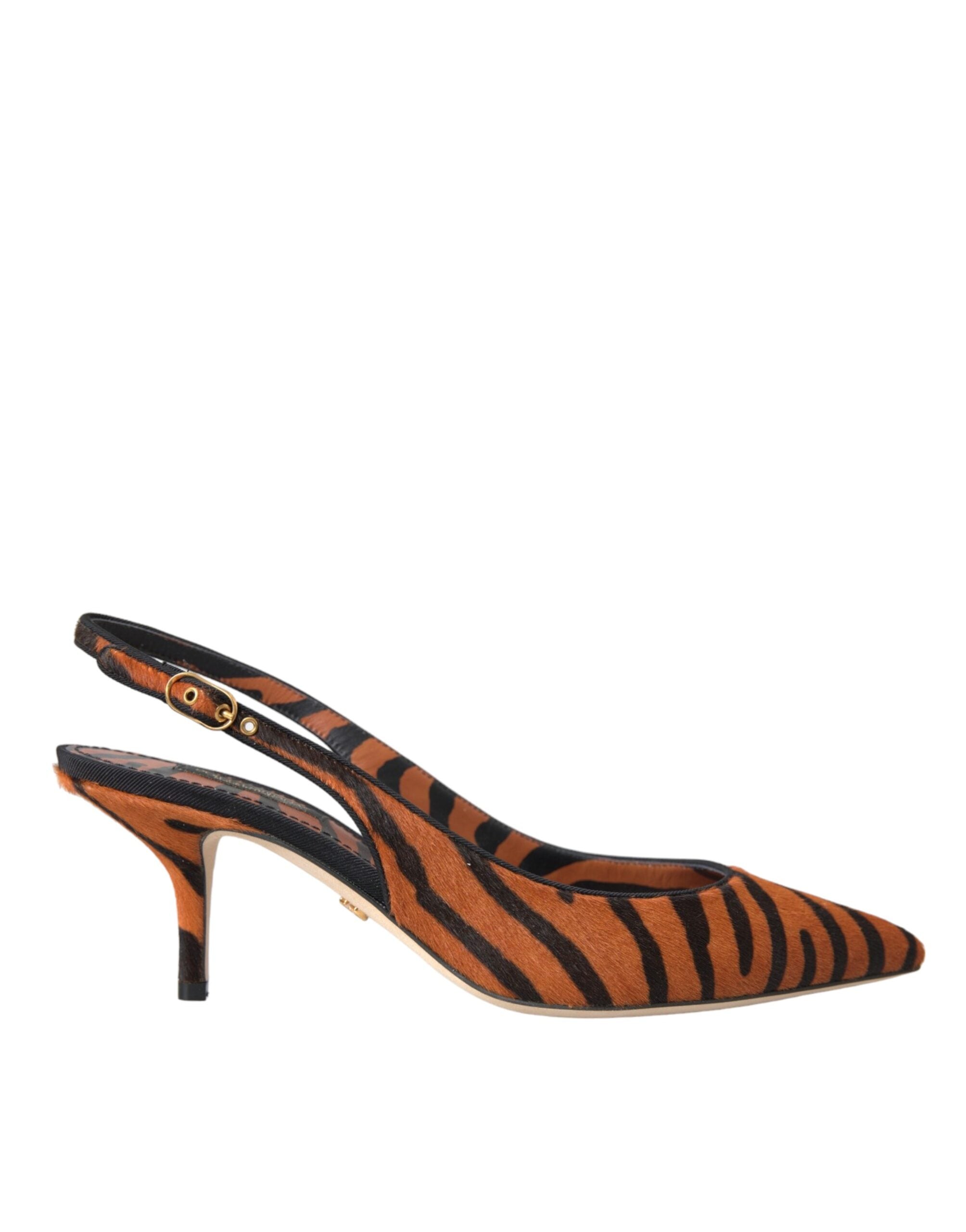 Dolce & Gabbana Black Orange Zebra Leather Slingback Shoes-1