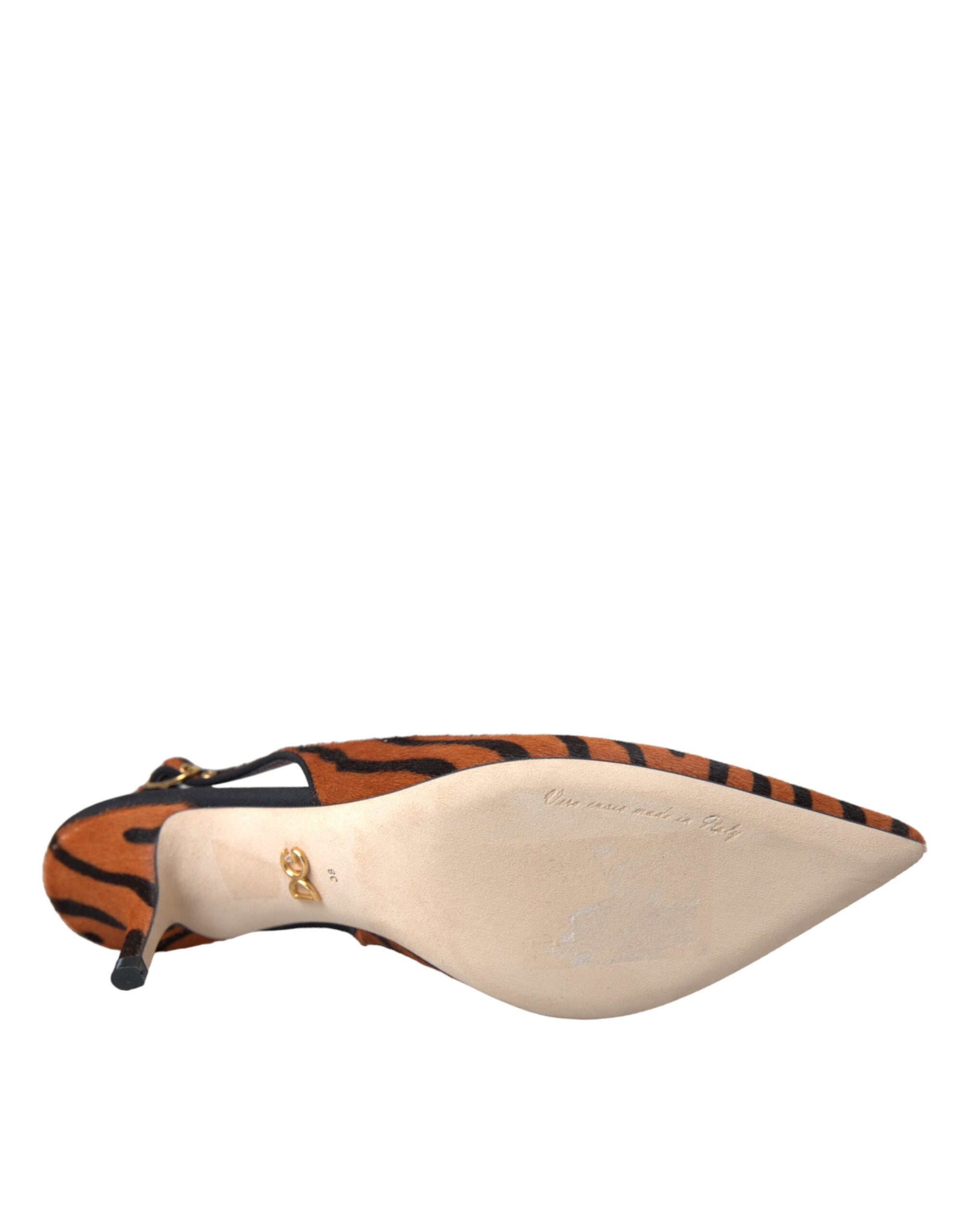 Dolce & Gabbana Black Orange Zebra Leather Slingback Shoes-6