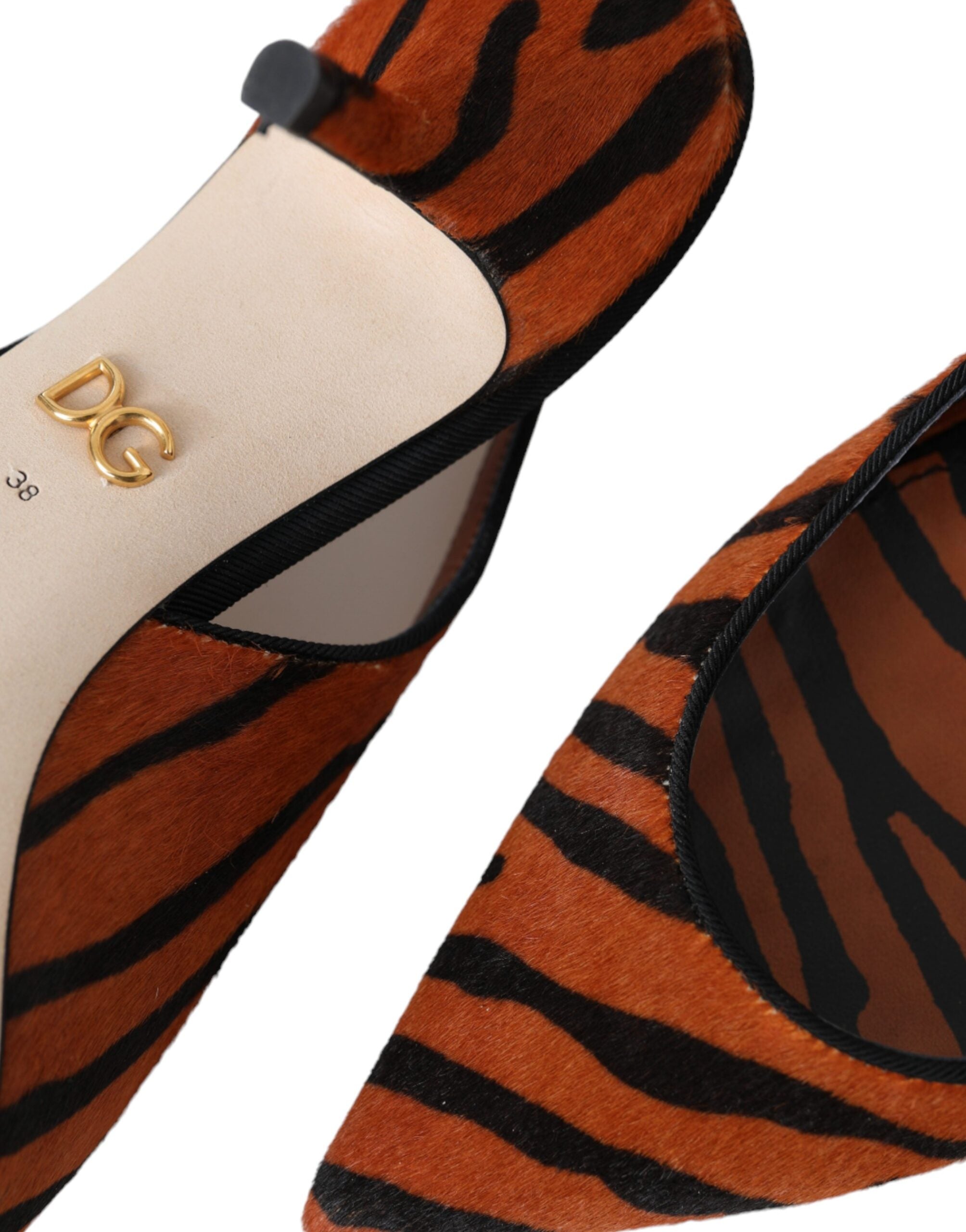 Dolce & Gabbana Black Orange Zebra Leather Slingback Shoes-7
