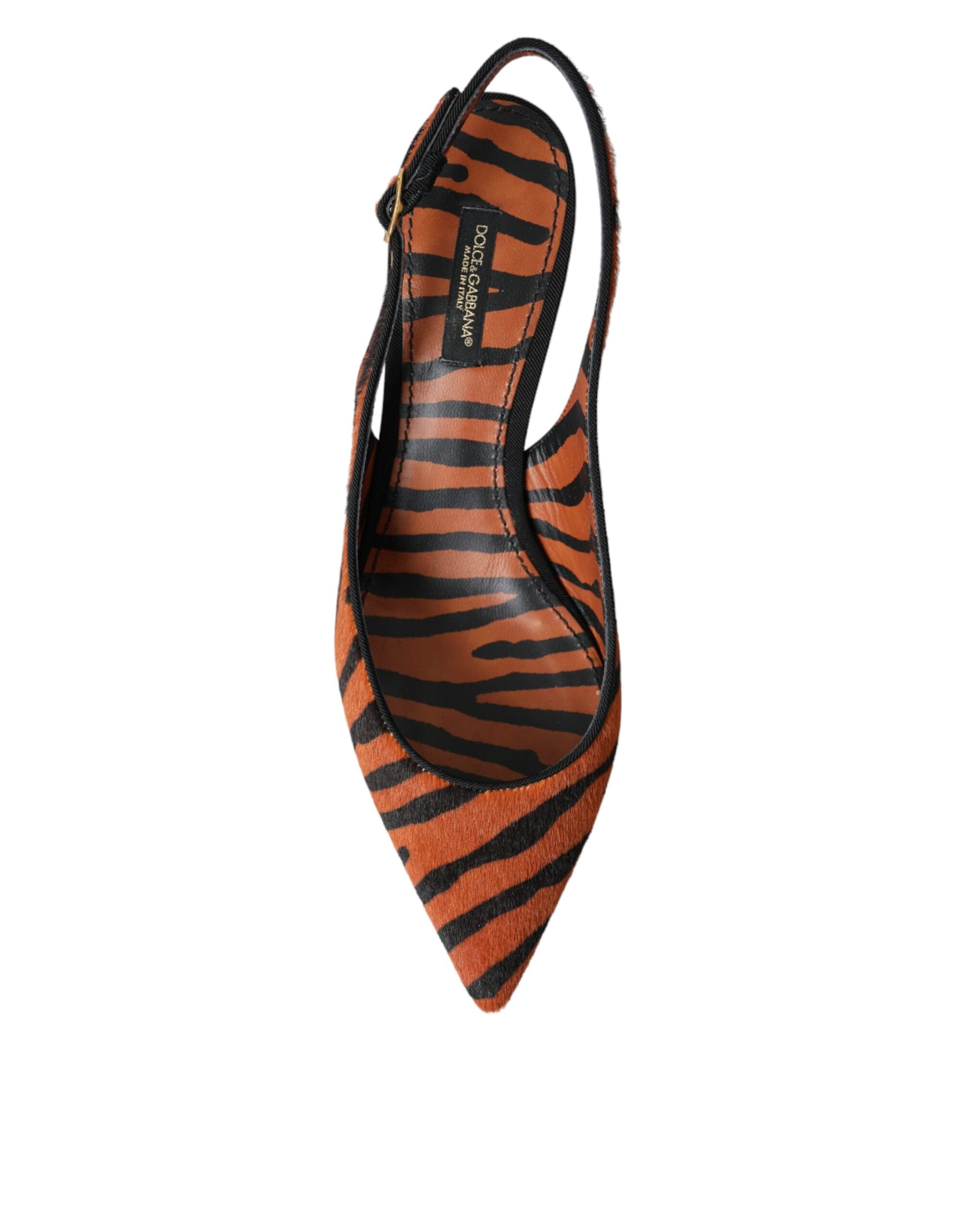 Dolce & Gabbana Black Orange Zebra Leather Slingback Shoes-8