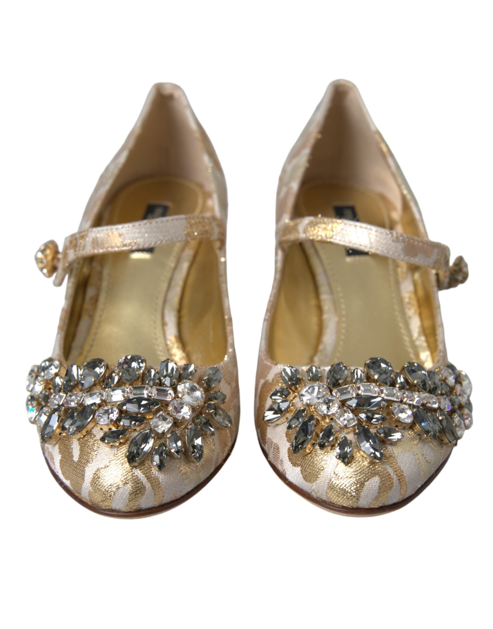 Dolce & Gabbana Gold Jacquard Crystal Mary Jane Pumps Shoes-2