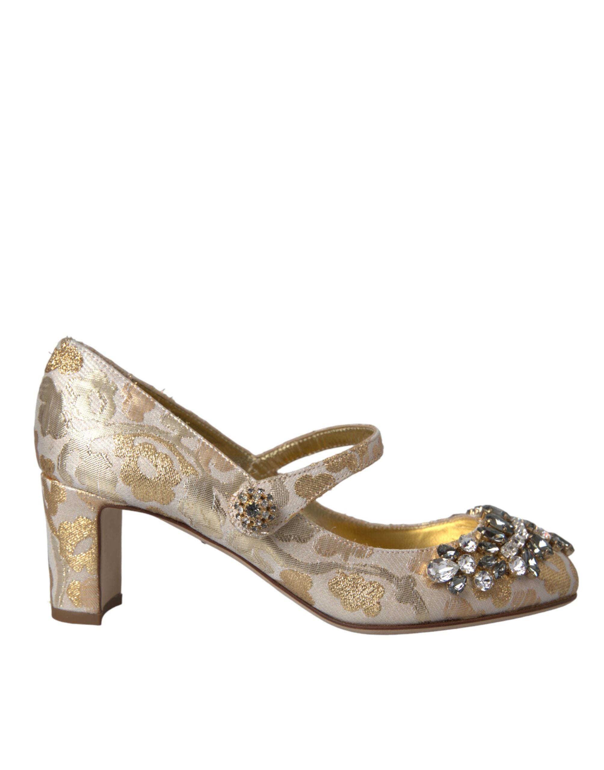Dolce & Gabbana Gold Jacquard Crystal Mary Jane Pumps Shoes-1
