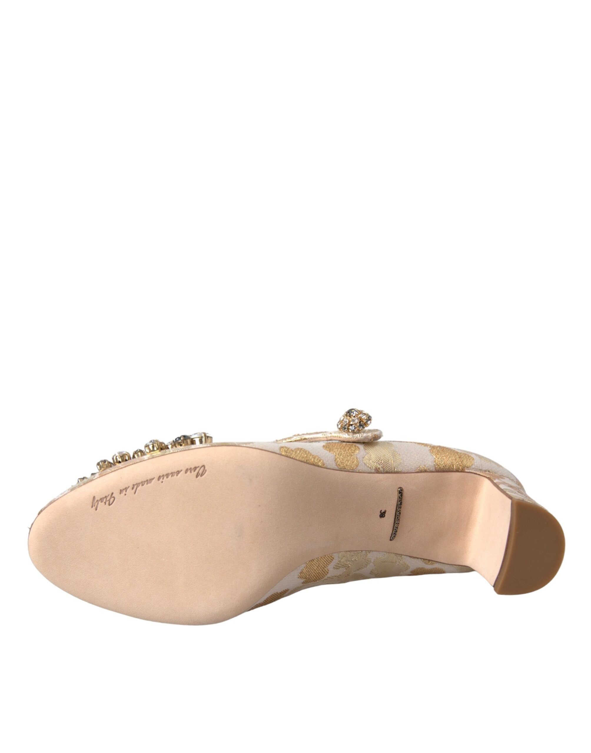 Dolce & Gabbana Gold Jacquard Crystal Mary Jane Pumps Shoes-6