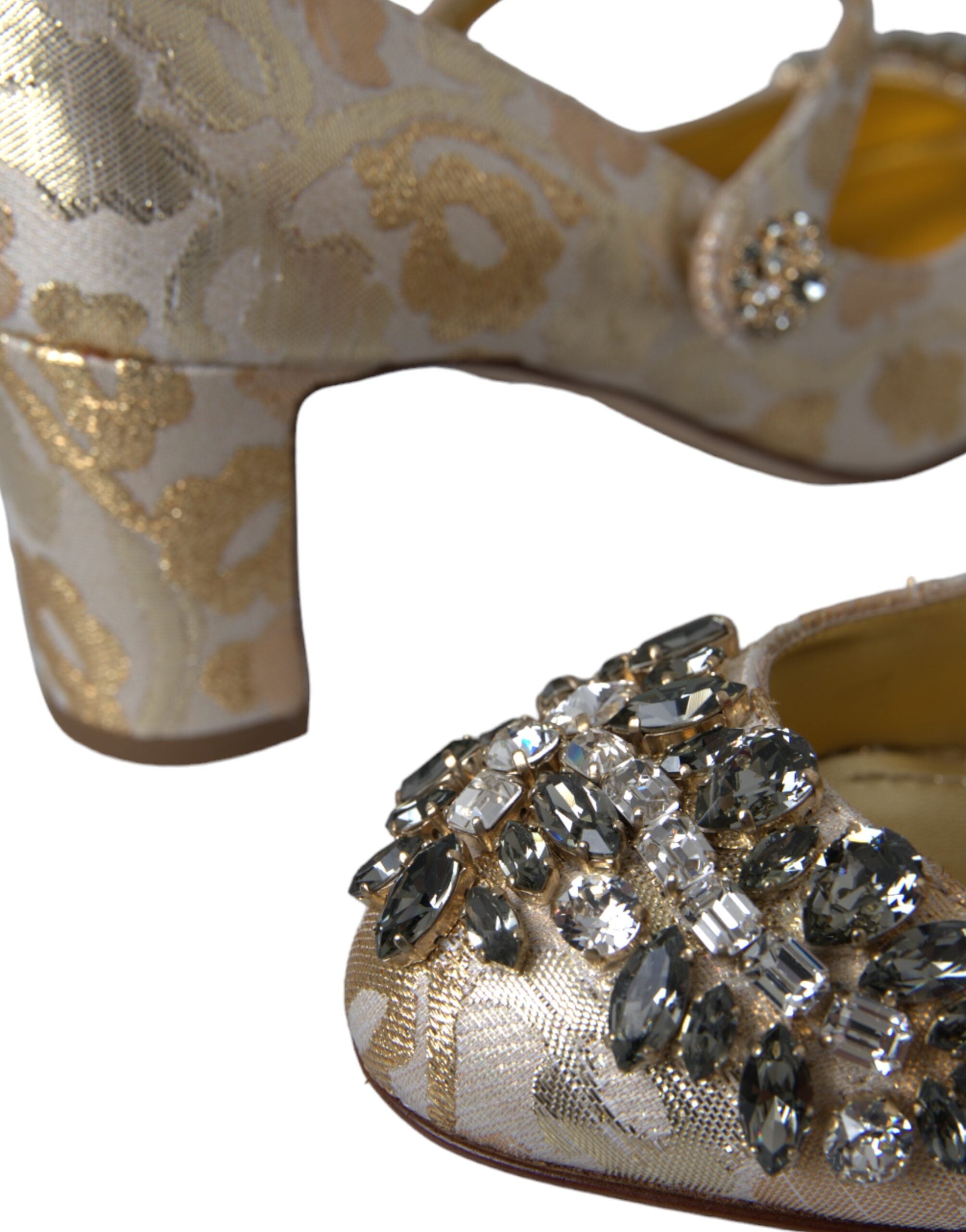 Dolce & Gabbana Gold Jacquard Crystal Mary Jane Pumps Shoes-7