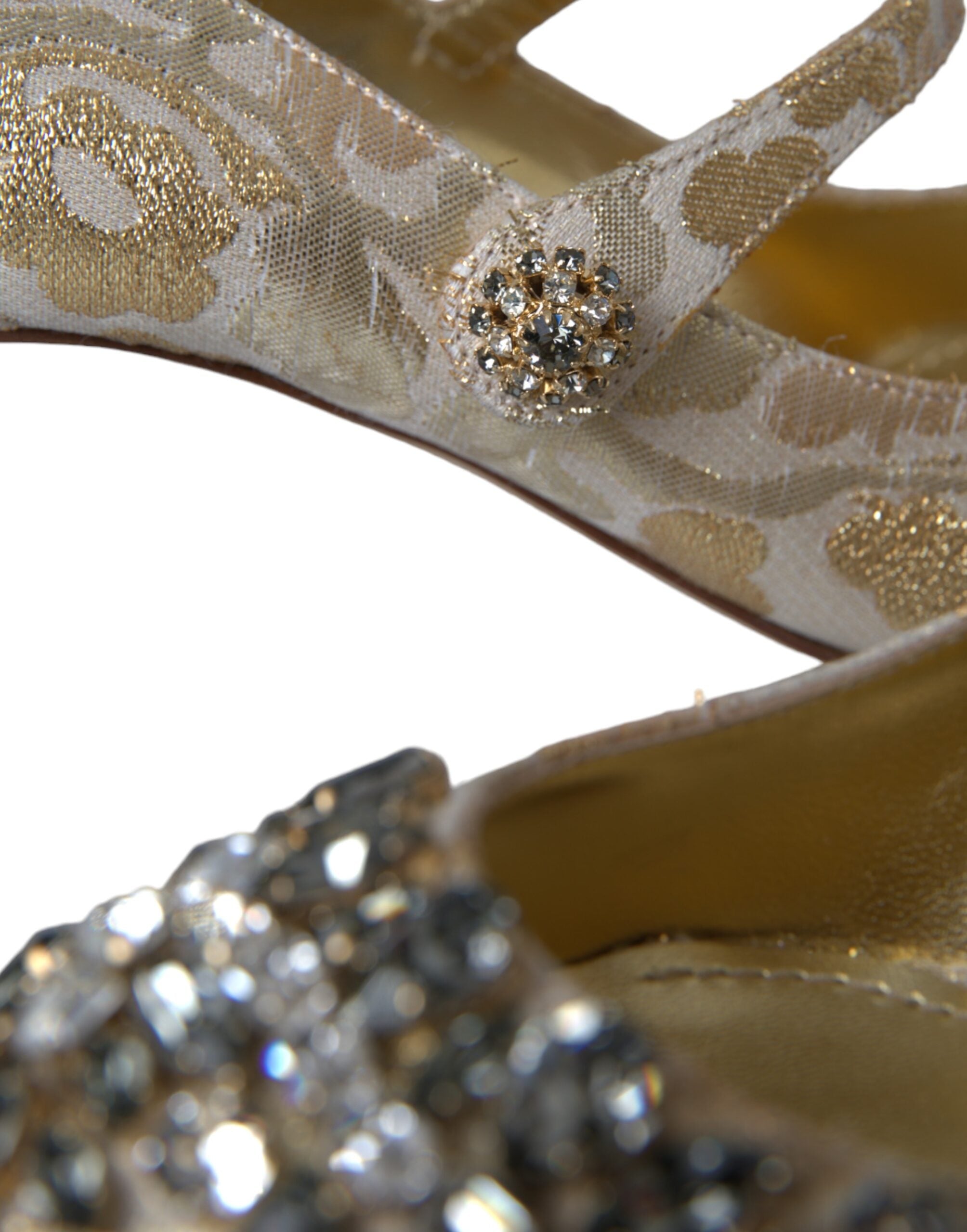Dolce & Gabbana Gold Jacquard Crystal Mary Jane Pumps Shoes-8