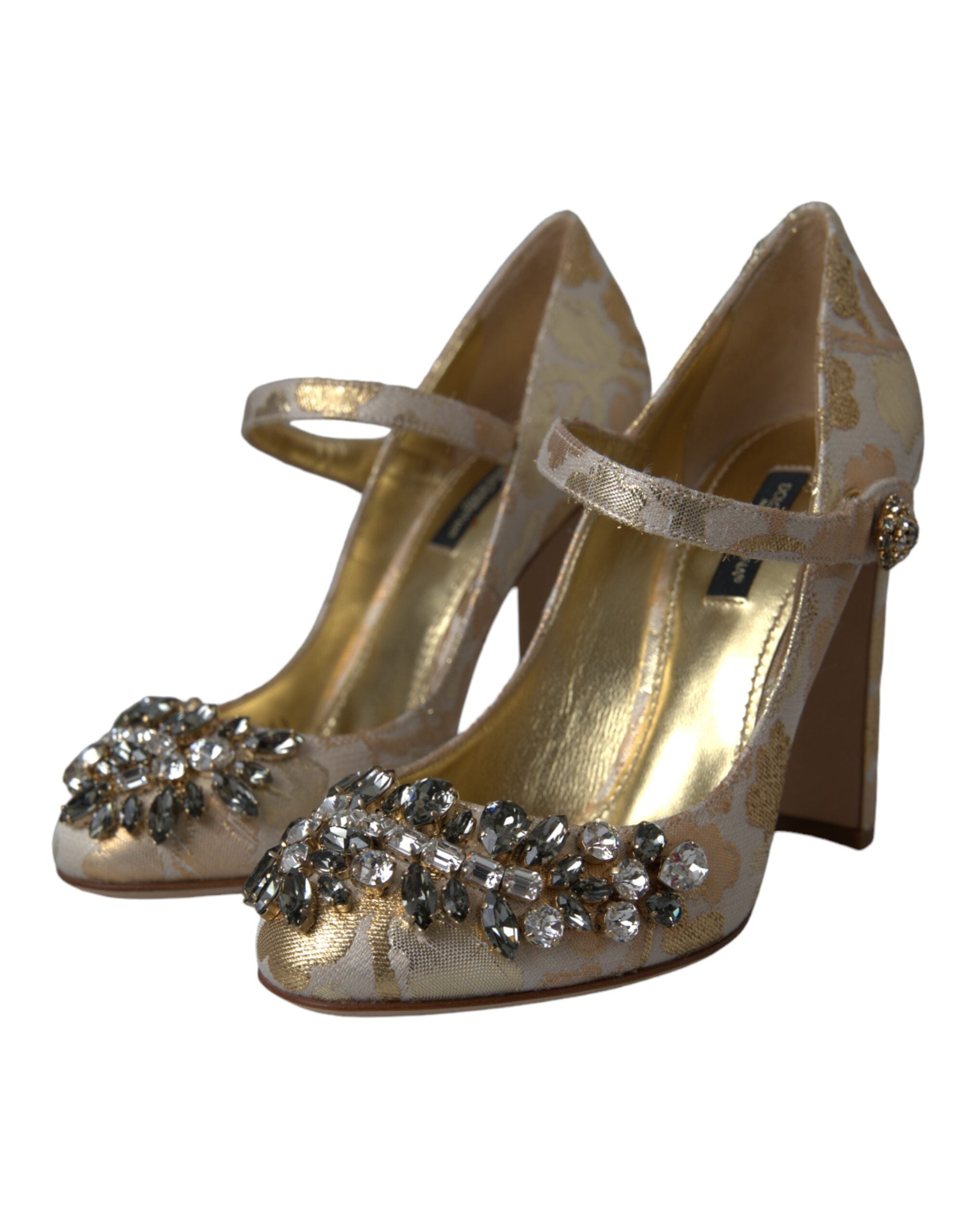 Zapatos Mary Jane de Dolce & Gabbana con cristales y jacquard dorado-3
