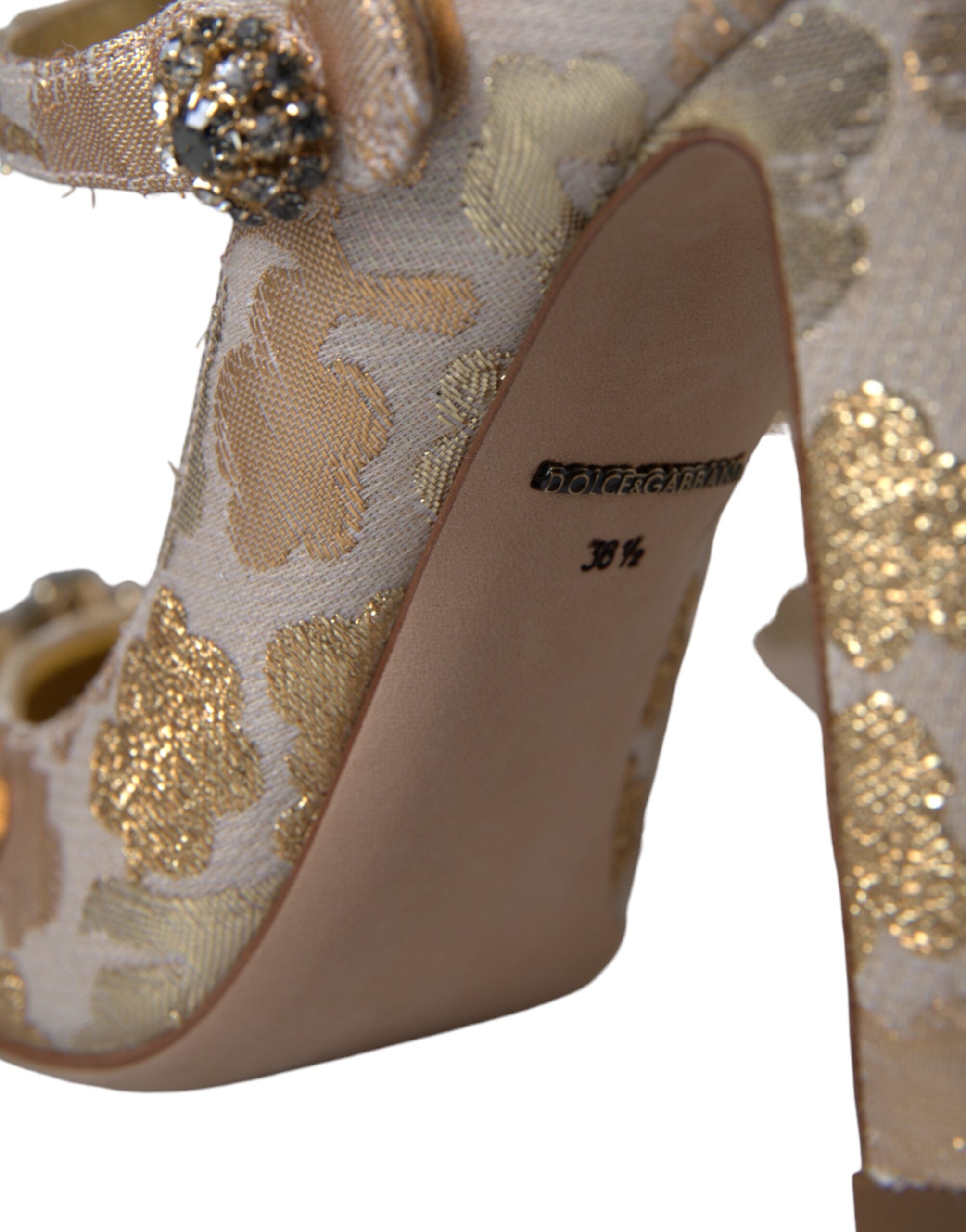 Zapatos Mary Jane de Dolce & Gabbana con cristales y jacquard dorado-5