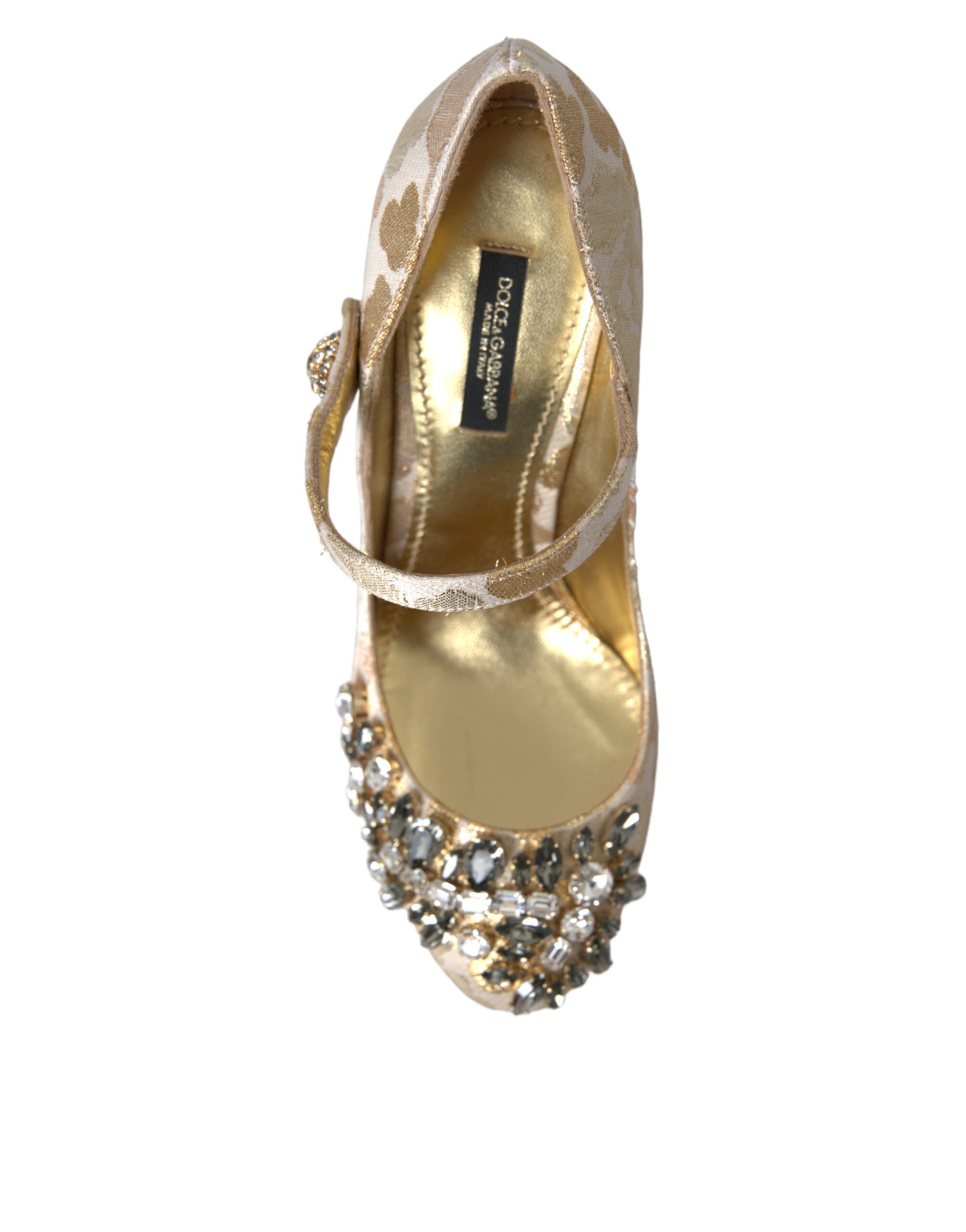 Zapatos Mary Jane de Dolce & Gabbana con cristales y jacquard dorado-6