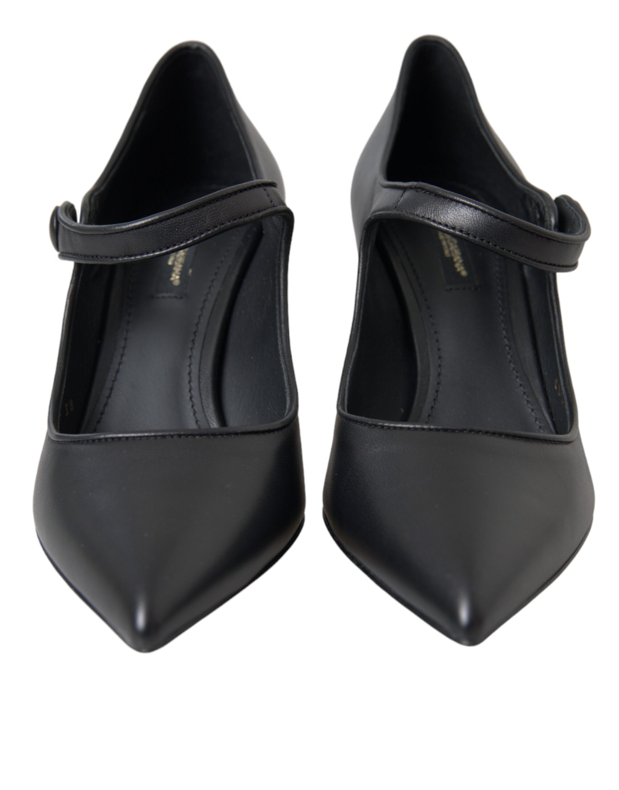 Dolce & Gabbana Black Leather Logo Heels Mary Janes Pumps Shoes-2